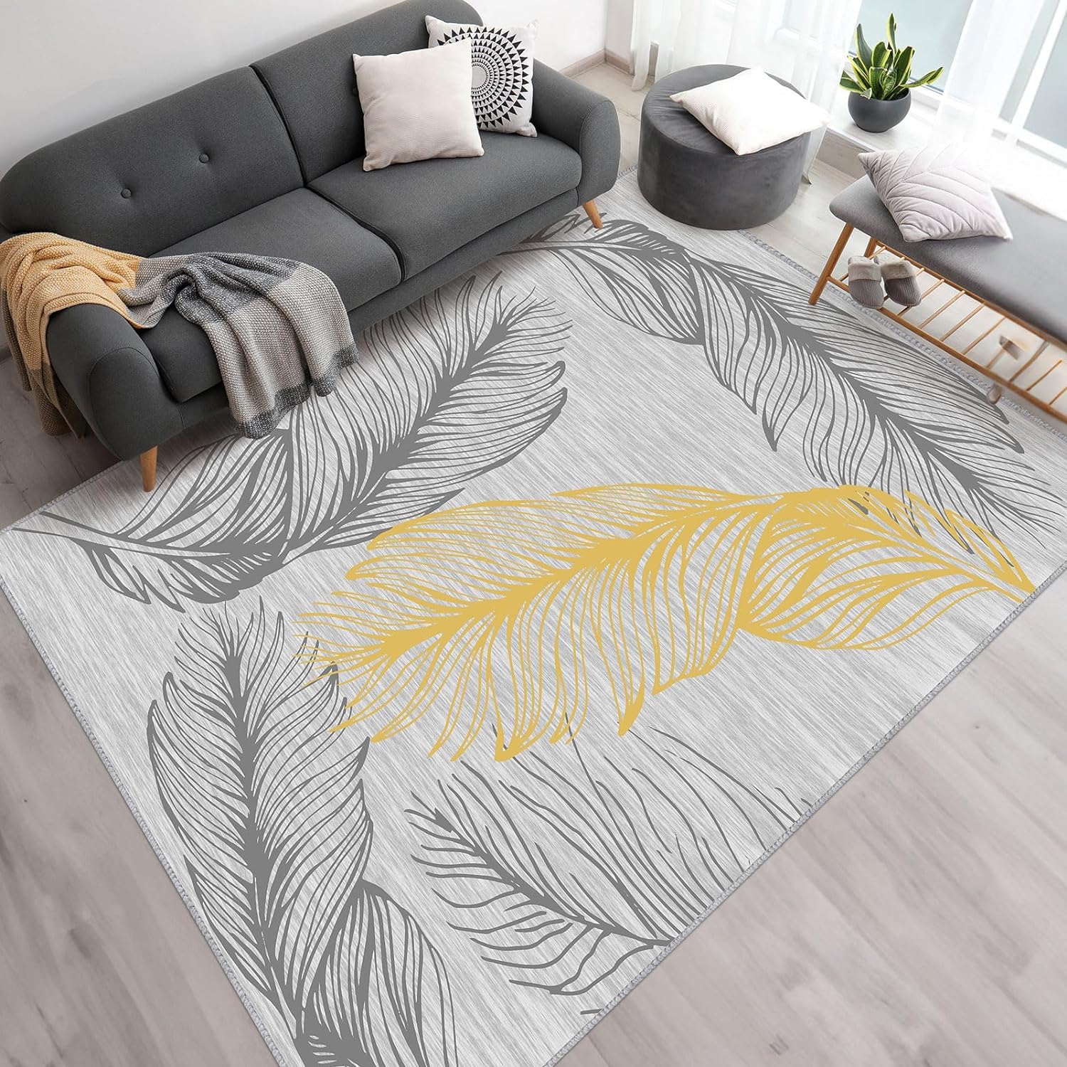 HOMFINE Modernas Alfombra Salon-Grandes Alfombra Habitacion Tapetes para Sala Alfombra Dormitorio Alfombras Pelo Corto Suave y Antideslizante Alfombra Lavable Lavadora 200x300cm Gris