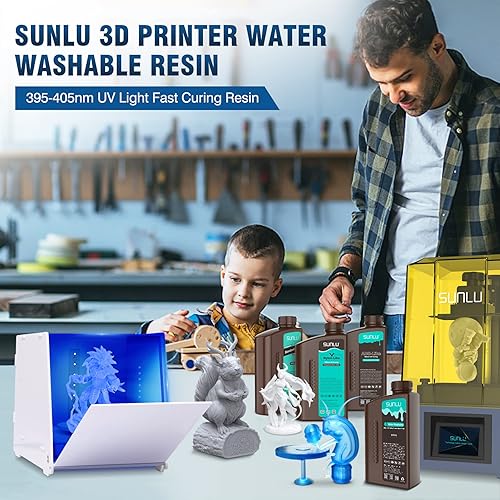 Miniatura 9 de SUNLU - Resina lavable al agua de 1000 g, resina de impresora 3D de curado rápido para impresoras 3D de resina LCD DLP SLA, resina de fotopolímero