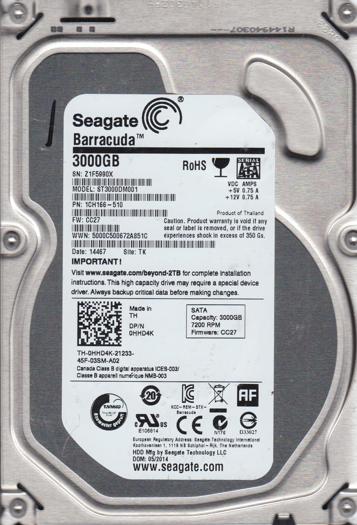Seagate 3.5 inch 3TB Barracuda Desktop Hard Drive: Buy Online at