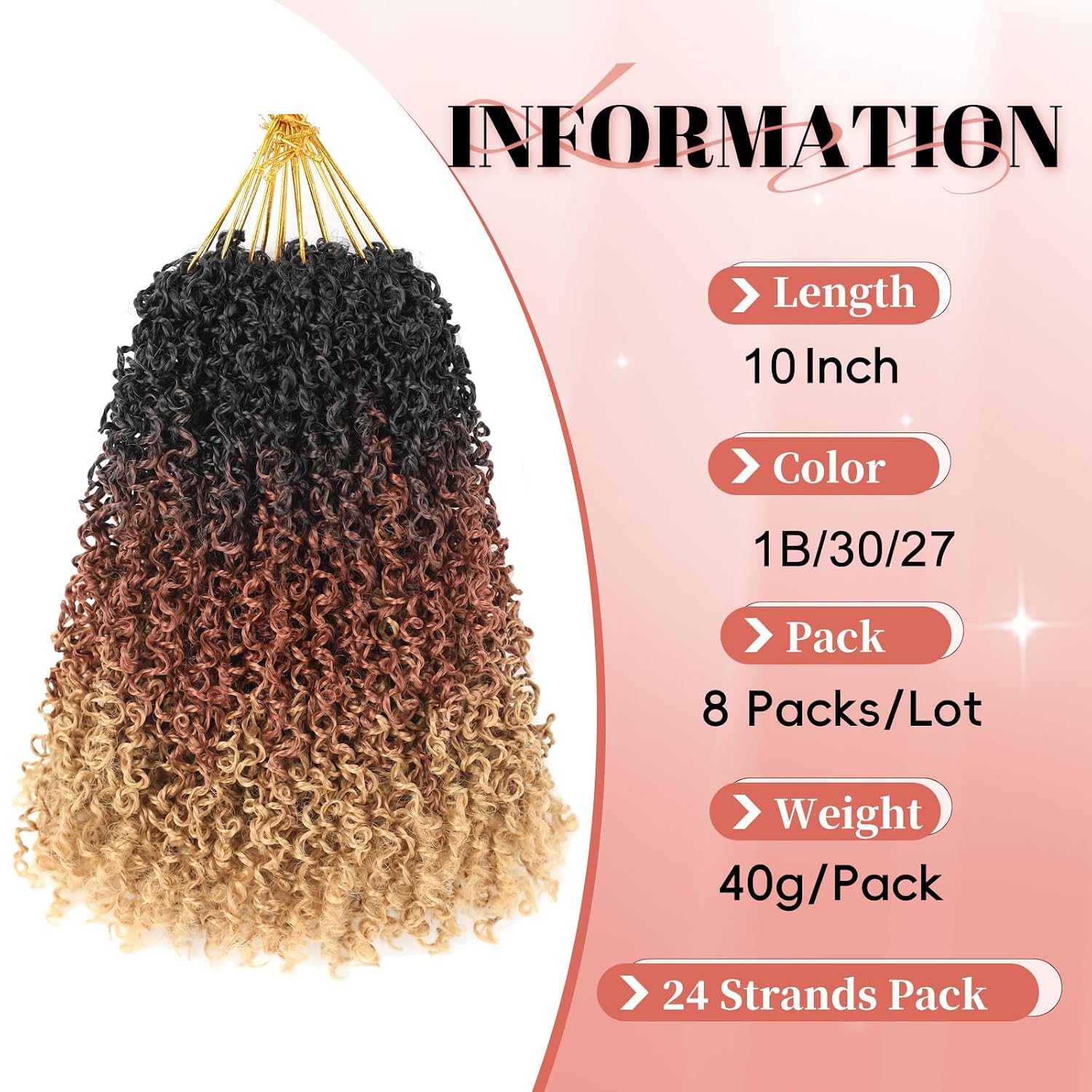 10 Inch Yanky Pre Twisted Fluffy Prelooped Senegalese Spring Twist Natural Kinky Crochet Hair for Black women(10 Inch 8Pack T1B/30/27)