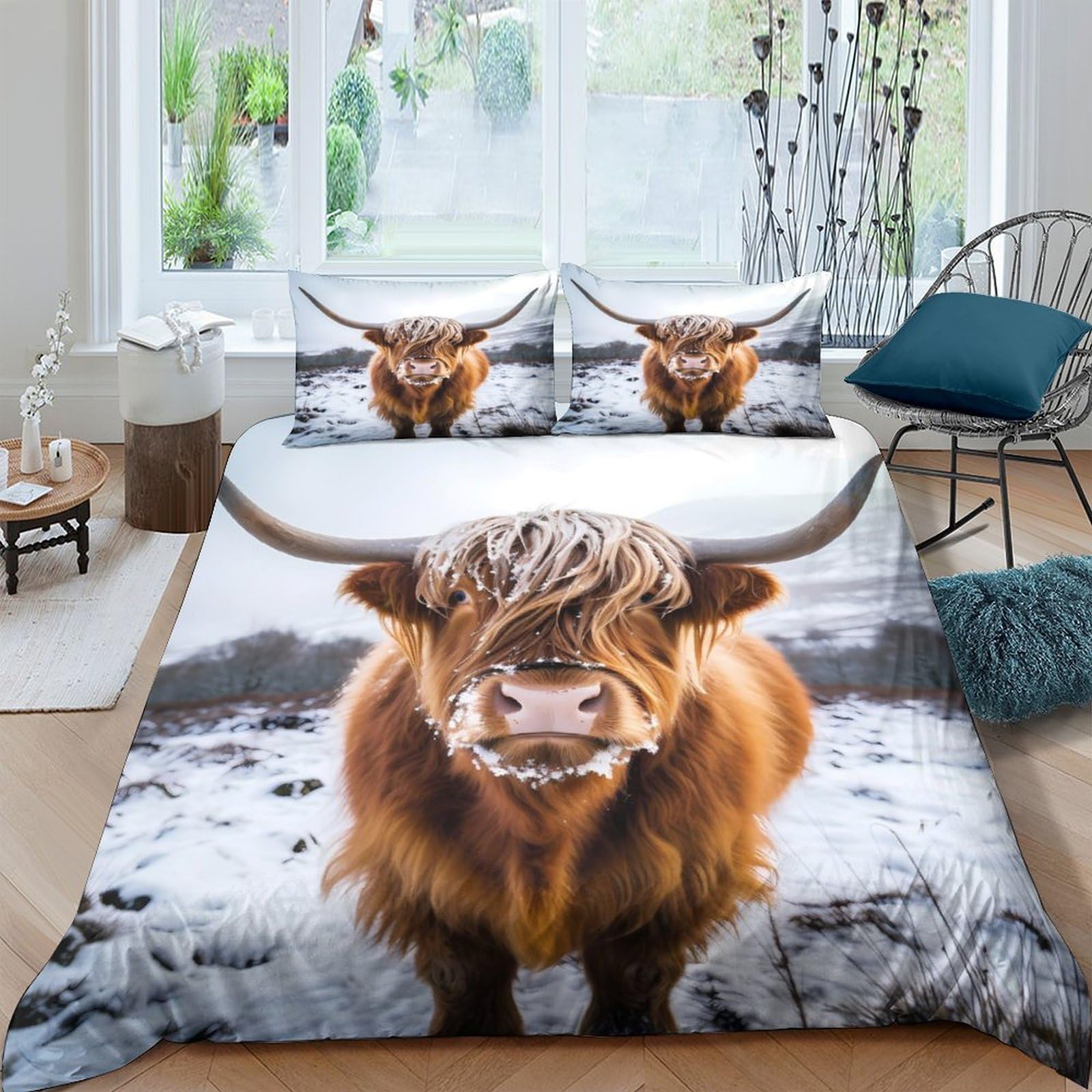 Ctjqhvkz Style-1 3D Printed Highland Cow Fitted Sheet Microfiber Soft Brown Animal Mattress Cover For Bedroom Dorm Décor Single（135X200cm）