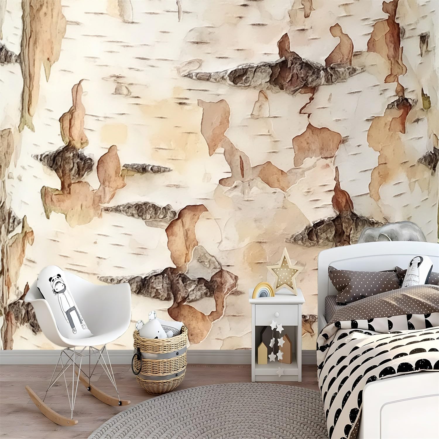 Tapeta brązowa tapeta z włókniny, roślina kora brzozy, zbliżenie, wodoodporny papier kontaktowy do domowej szafki i dekoracji, tapeta 250 x 175 cm, do salonu, sypialni, kuchni, korytarza,