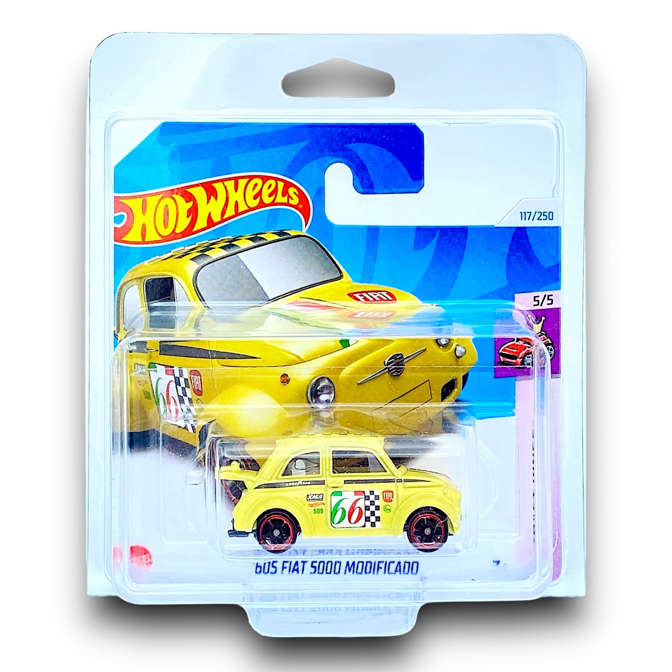 Hot Wheels '60s Fiat 500D Modificado (Cream) 5/5 Compact Kings - 2024-117/250 (Short Card) - COMES IN A GENUINE KLAS CAR KEEPER PROTECTOR CASE - HTC20