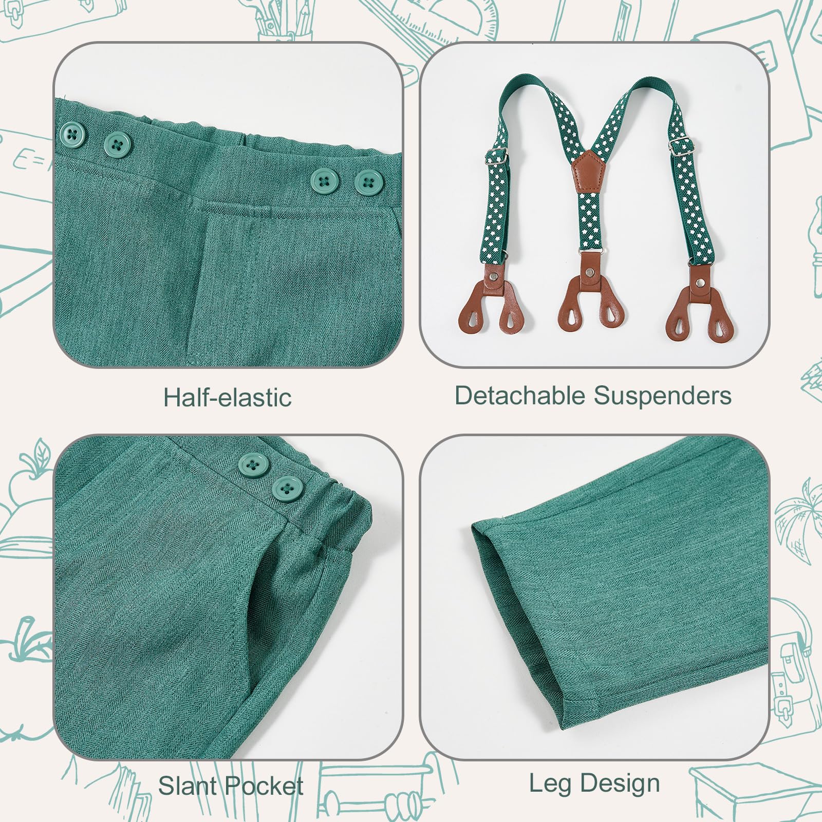 Volunboy Bebé Niño Caballero Conjunto, Cuadros Camisa con Pajarita + Tirantes Pantalones 4 Piezas Traje Ropa