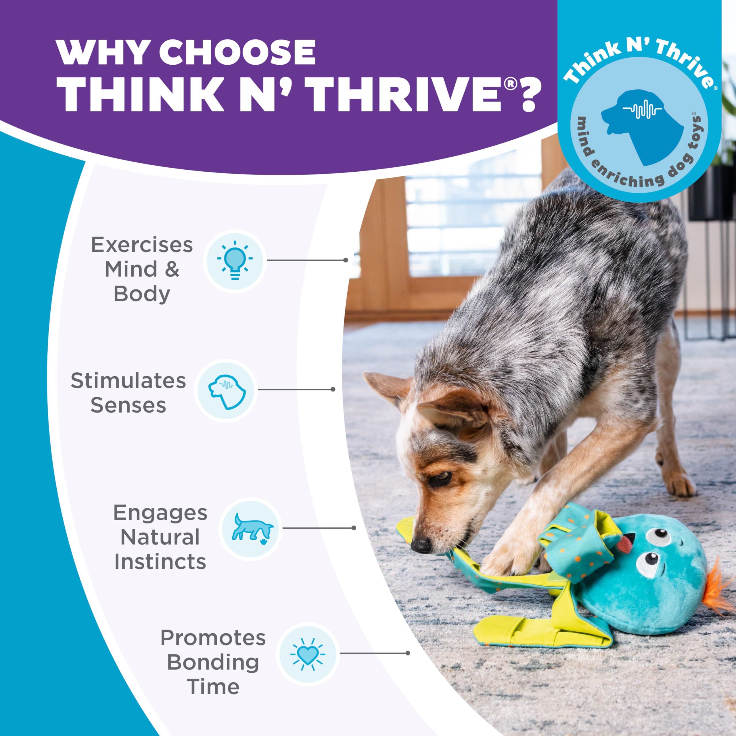 Outward Hound by Nina Ottosson Silly Legz Interactive Plush Dog Puzzle, Dog Enrichment Toys, Plush, Floppy, Long, Octopus, Blue - image 6