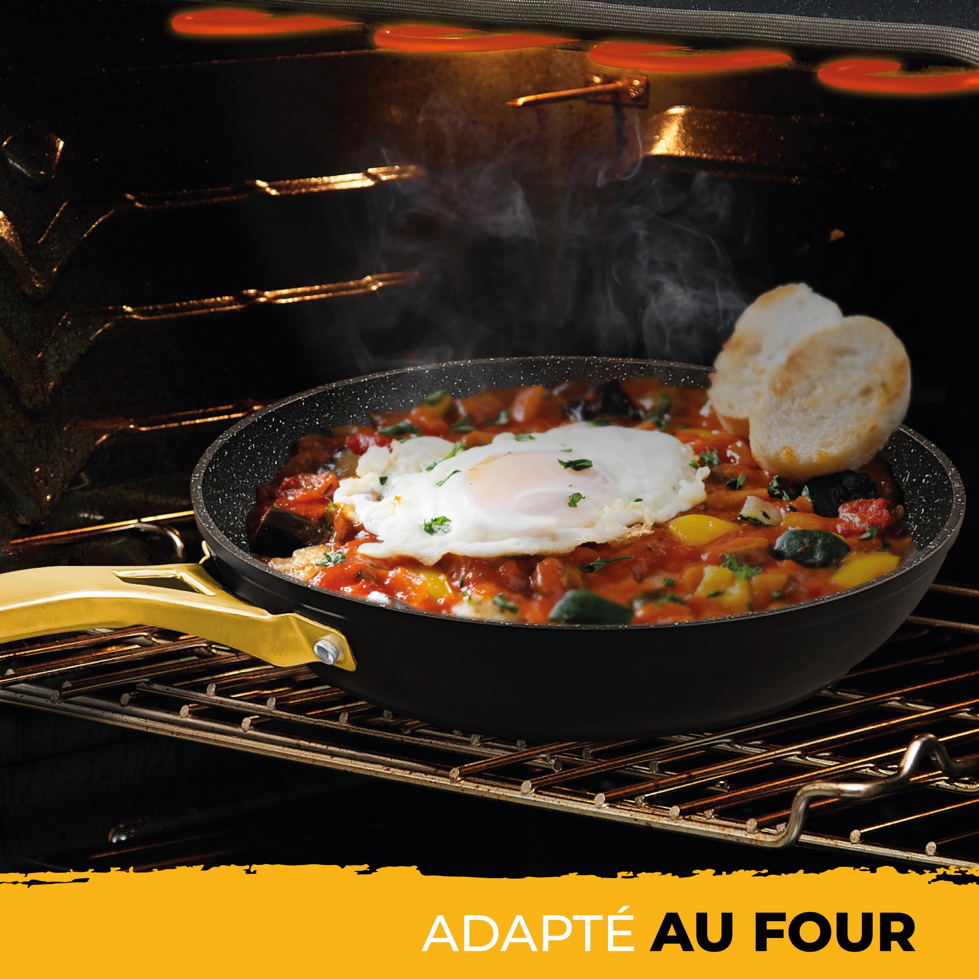 briebe Gold Titanium Set de 3 Poêles Induction, Antiadhésives Titane 18-20-24cm, Aluminium Forgé, Revêtement sans PFOA, Manche Professionnel Acier Inox, Vitrocéramique, Gaz, 3 Protecteurs