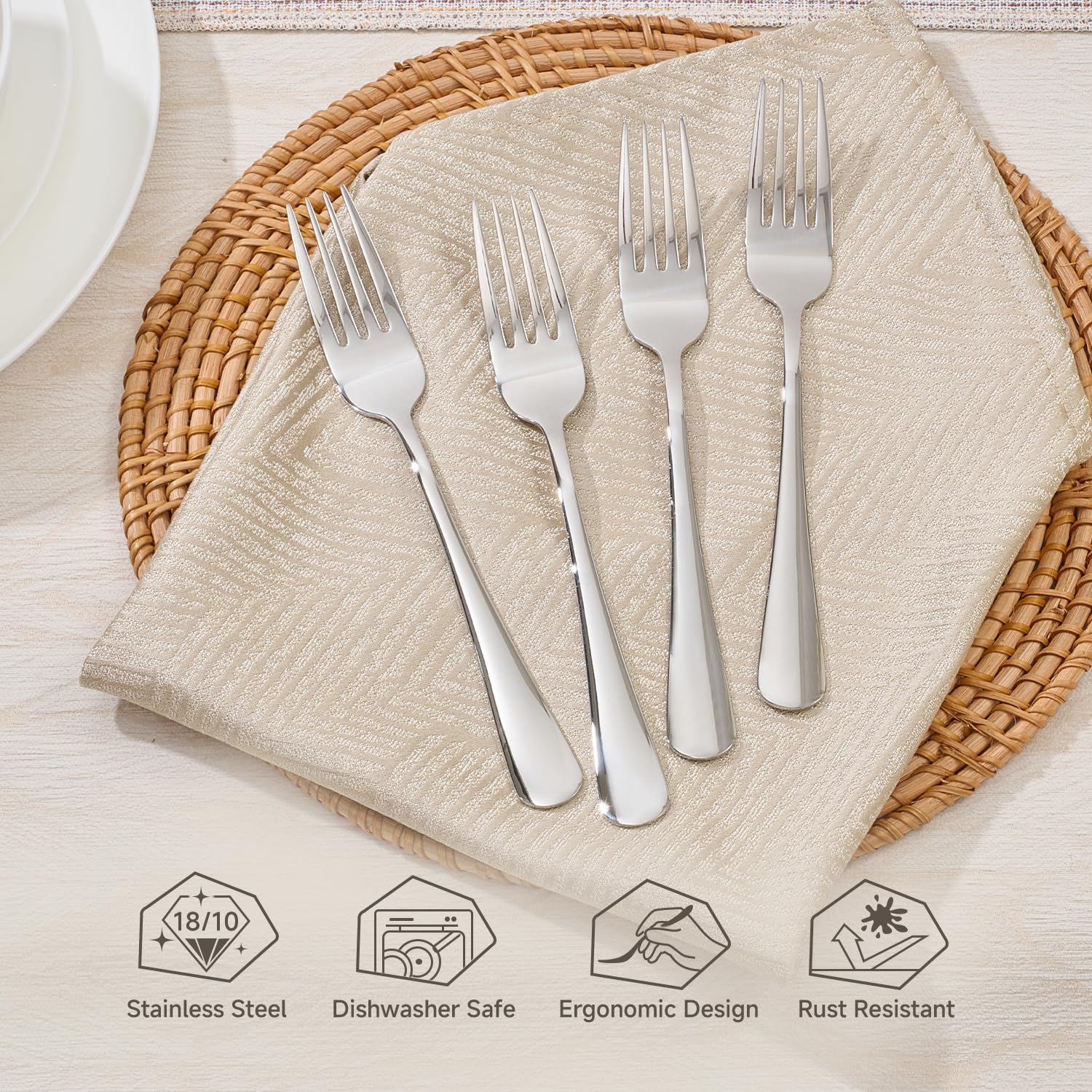 HIKAA 12-Piece Dinner Forks Set, 8-Inch 18/10 Stainless Steel Forks, Mirror Polished Dishwasher Safe Silverware Forks for Home, Restaurant, Party — Amazon image 3