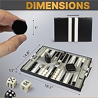Vista 5 de Backgammon Sets for Adults – 15-Inch Black PU Leather Board Game Set – Classic 2-Player Travel Backgammon Set with 32 Playing Pieces, Dice, and Cups