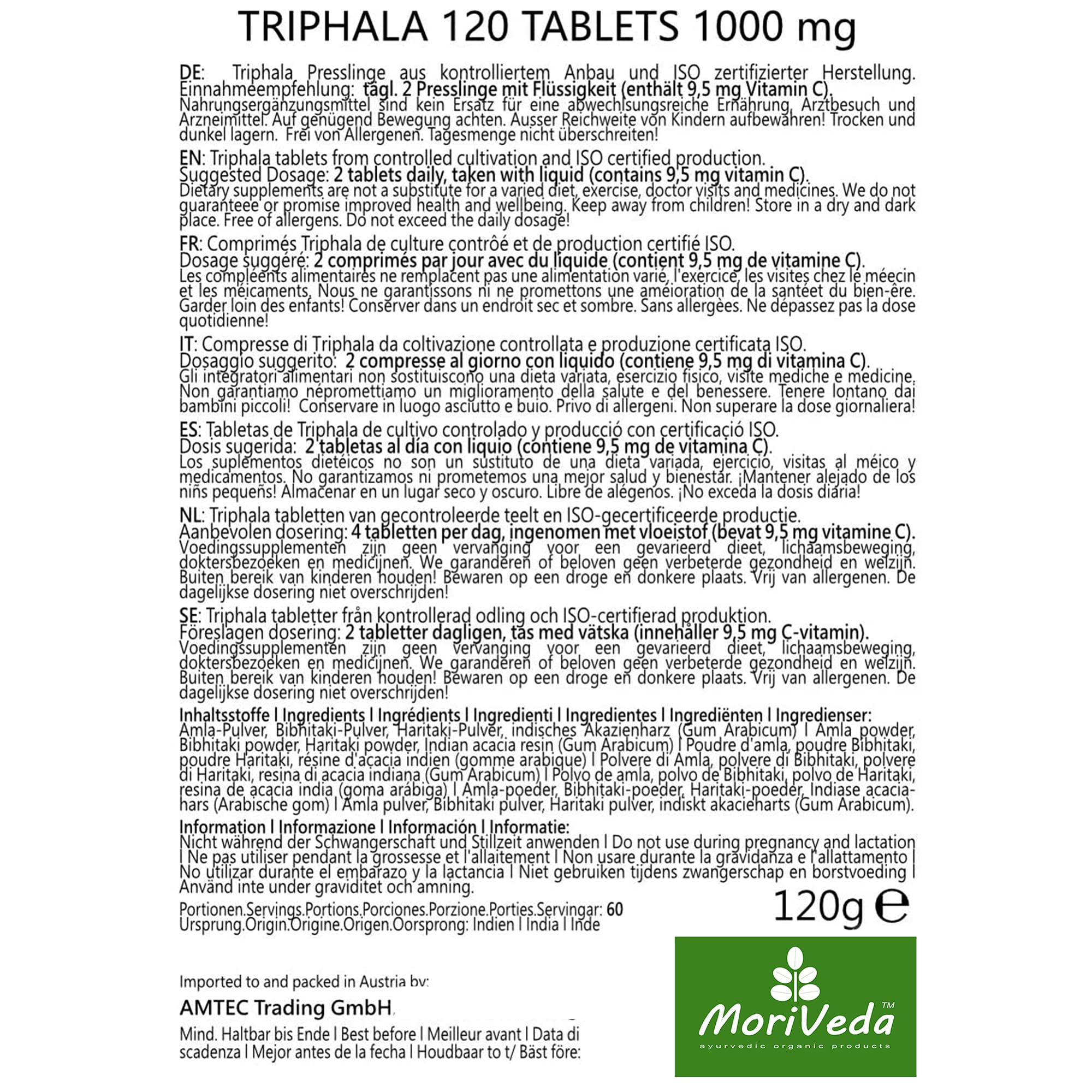 MoriVeda® Wohlbefinden Produktpaket | Triphala Tabletten, Moringa Kapseln, Ashwagandha Kapseln | Vitamine, Mineralien, Antioxidantien, Withanolide, sekundäre Pflanzenstoffe | Vegan