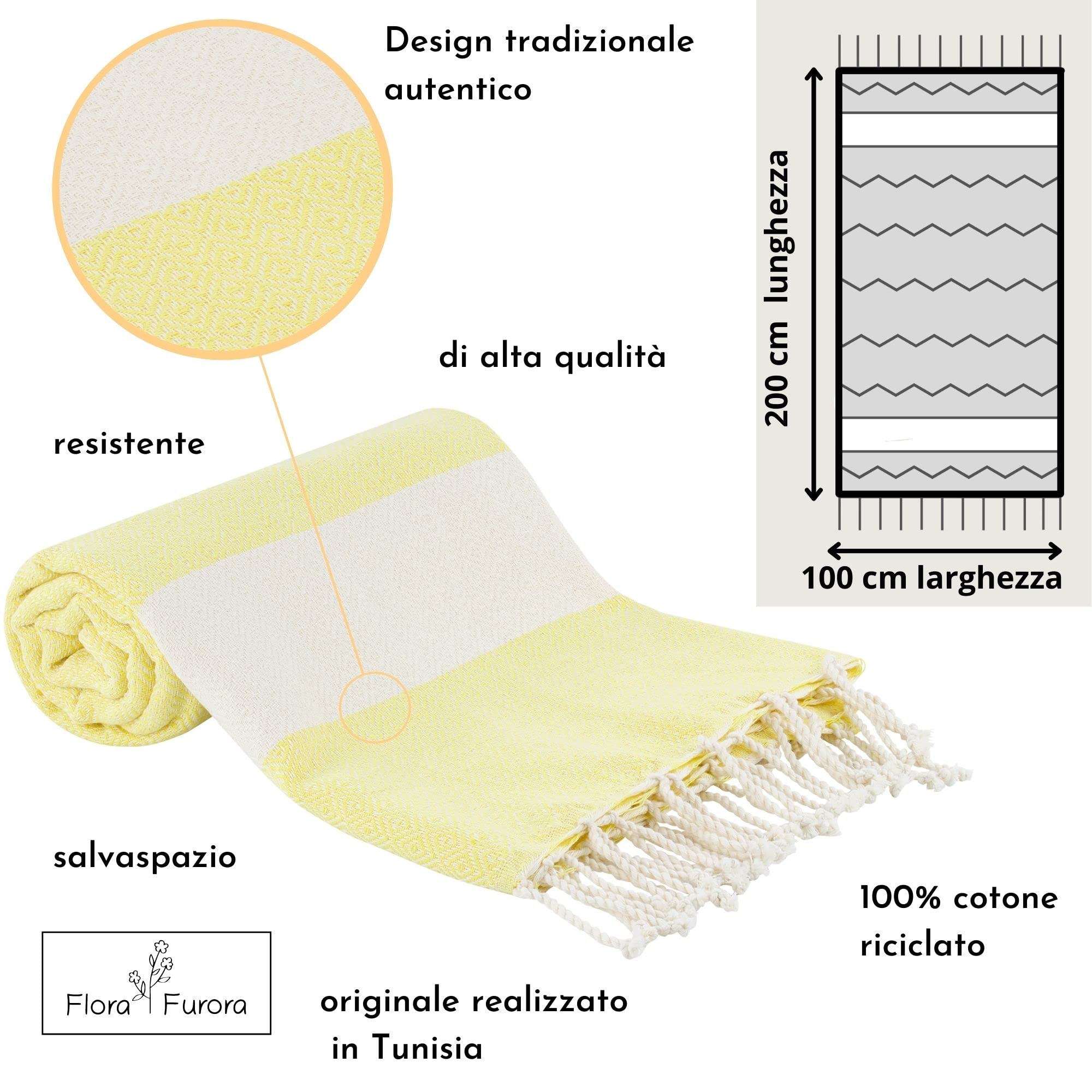 furora HOLIDAY Telo Mare Grande, cotone 100x200 cm | Telo Spiaggia antisabbia | Asciugamano Mare Fouta, frange e angoli - Pareo Donna Uomo Ragazzi | Pic Nic Beach Towel Coperta, lungo leggero