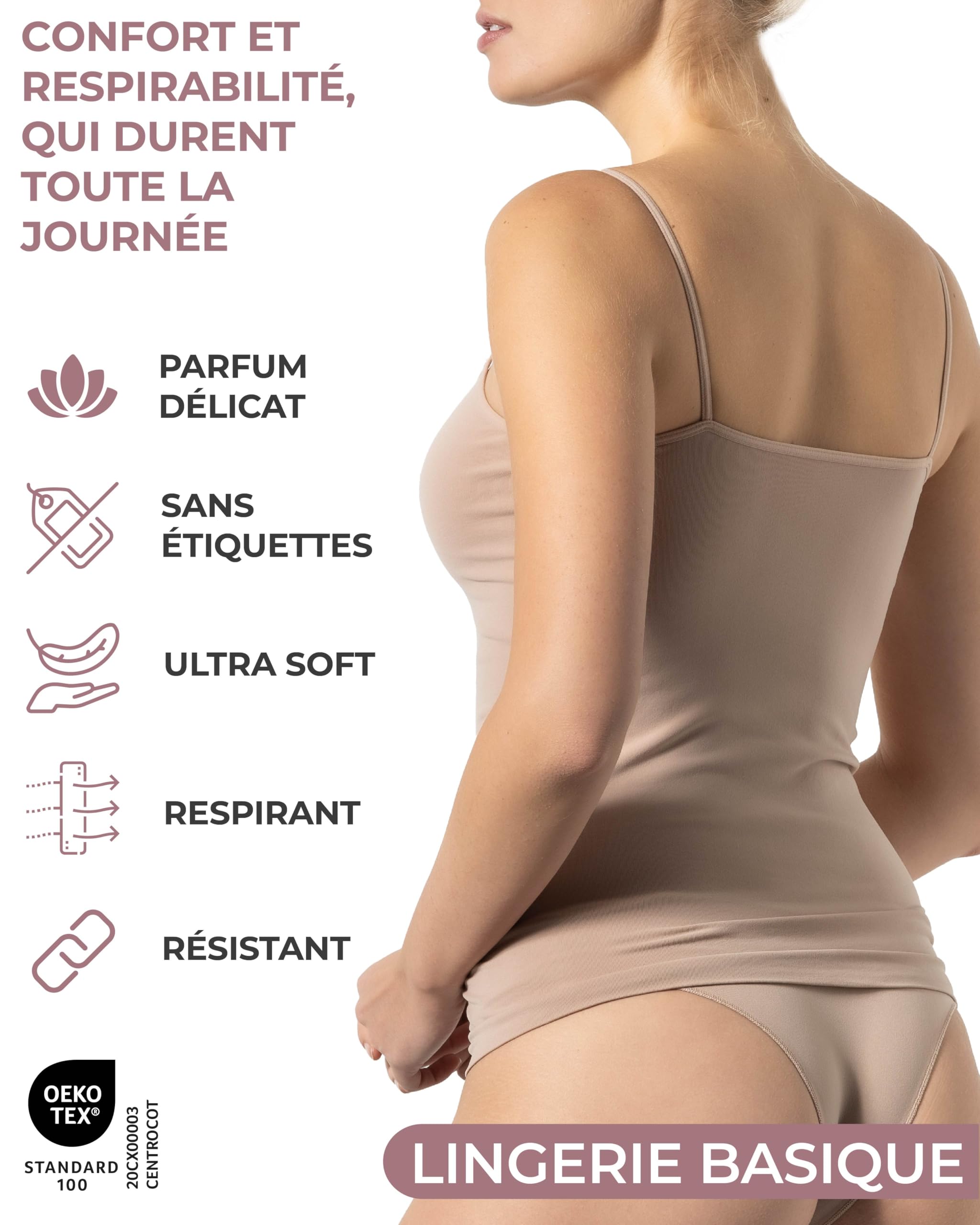 Risalti Débardeur Femme en Microfibre - 3 Pièces Épaule Étroite, Élégant, Plus Doux que le Coton, Caraco Sans Couture, Sous-Vêtements - Made in Italy