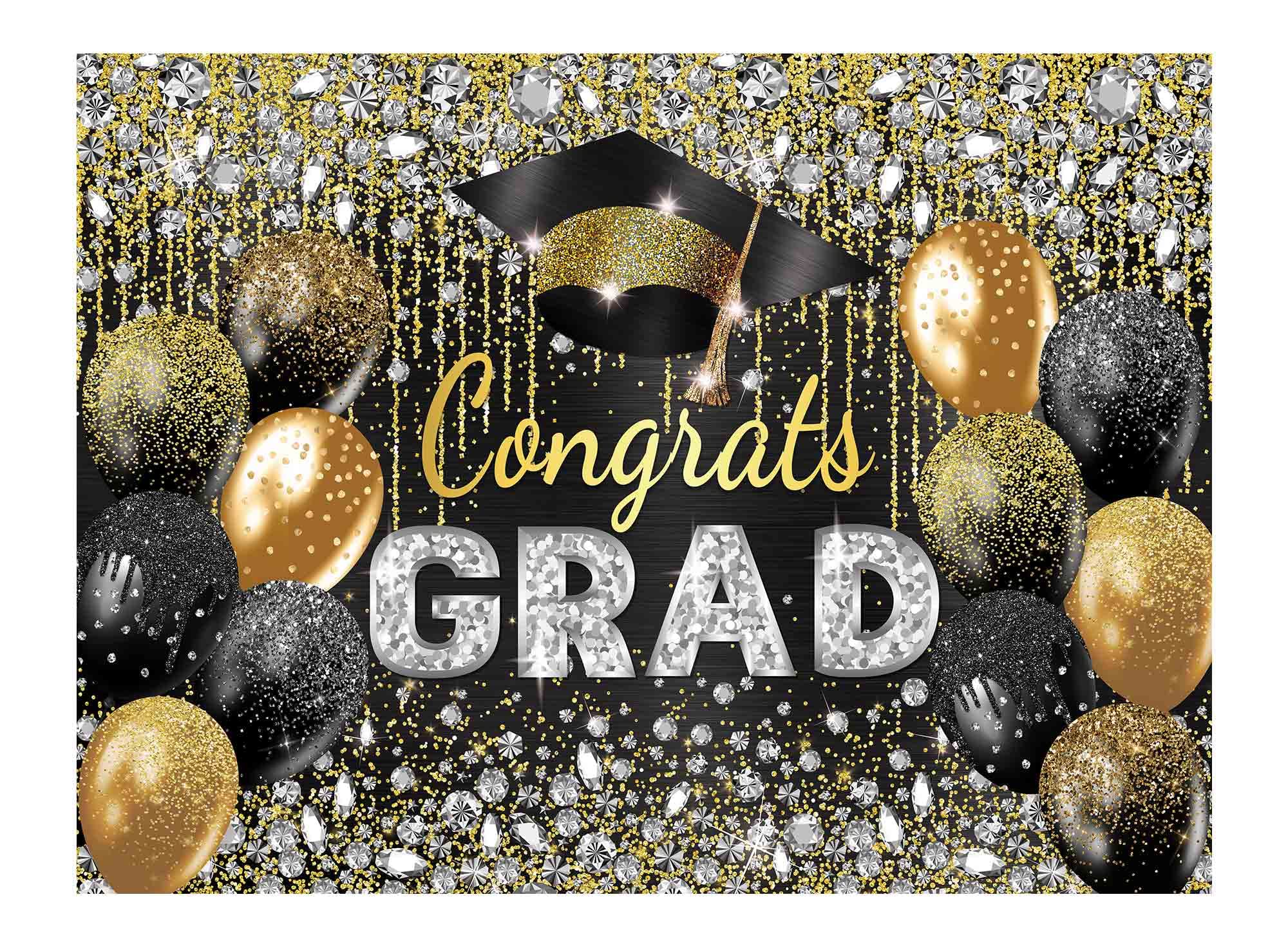 Allenjoy 96" x 72" Black and Gold Graduation Backdrop for Photography Master Congrats Grad Class of 2024 Prom Party Supplies Banner Background
