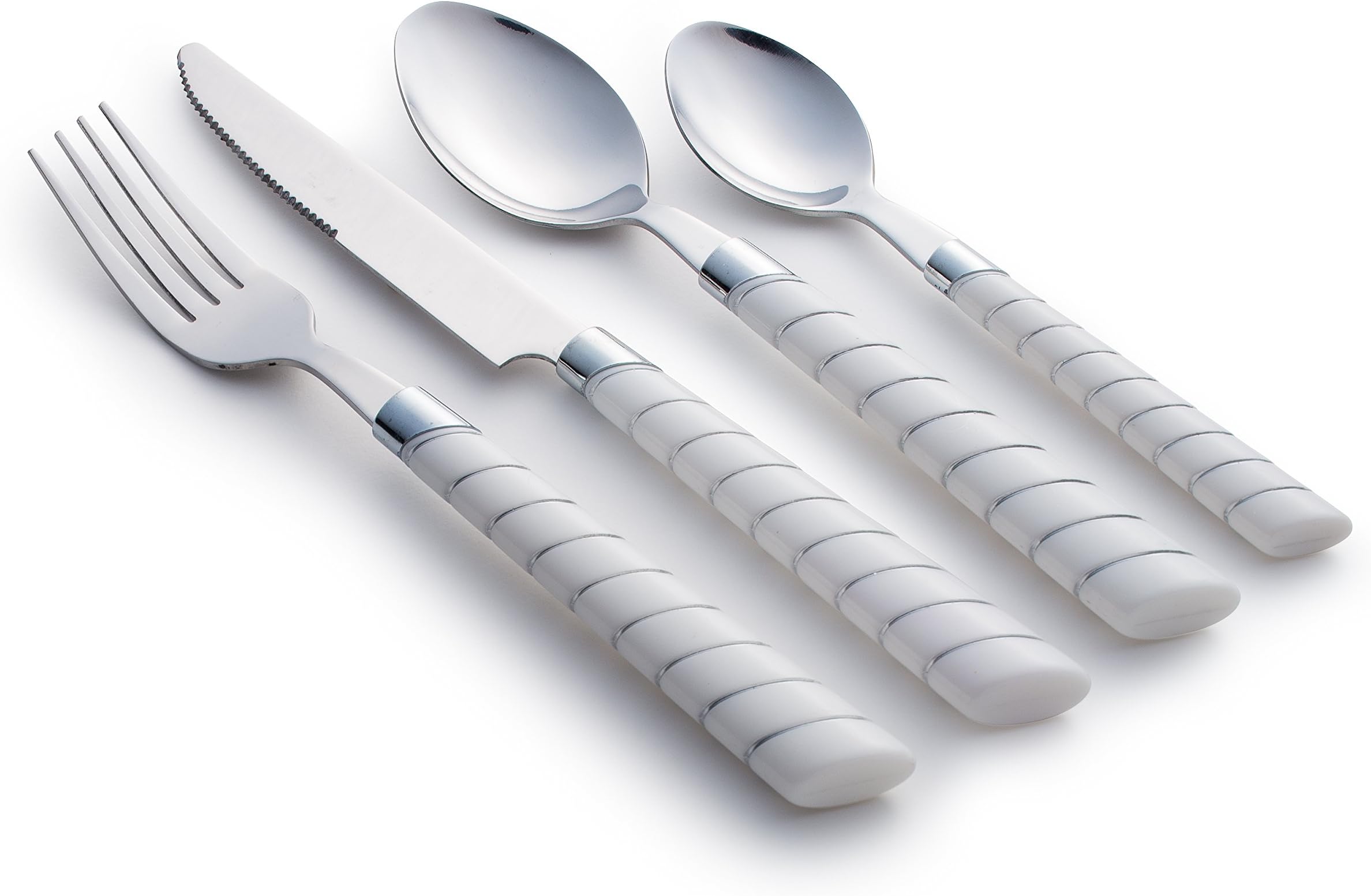 Stainless Steel 24 Piece Elegant Sturdy Top Grade Flatware Place Settings Set (White/Silver)