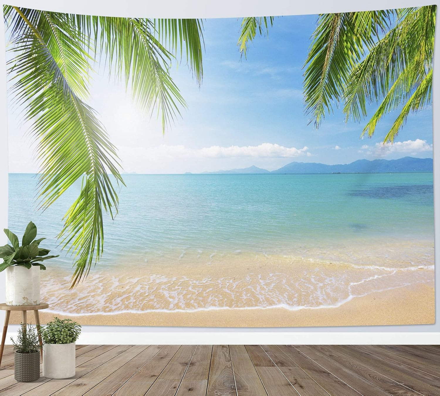 Amazon Co Jp Lb ビーチ風景タペストリー 青空 海と椰子の木 自然 インテリア ファブリック装飾品 おしゃれ 多機能壁掛け モダン 写真 部屋 窓カーテン 店 プレゼント 祝い 布 ブルー 0ｘ150cm ホーム キッチン