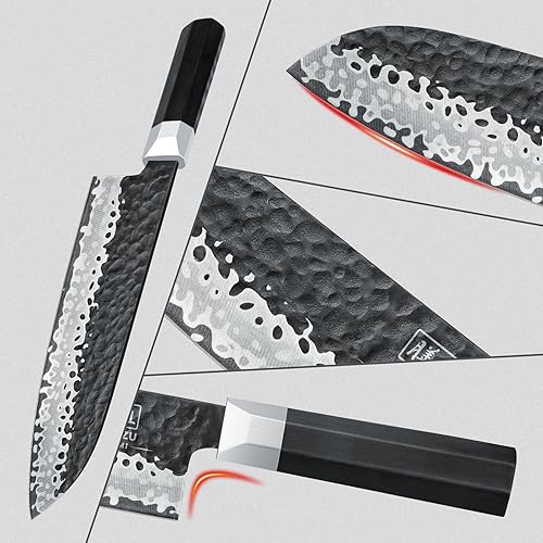 Miniatura 8 de SHAN ZU Cuchillo de chef personalizado de 7 pulgadas, acero de alto carbono 10Cr15Mov, cuchillo de cocina afilado con mango G10 apto para