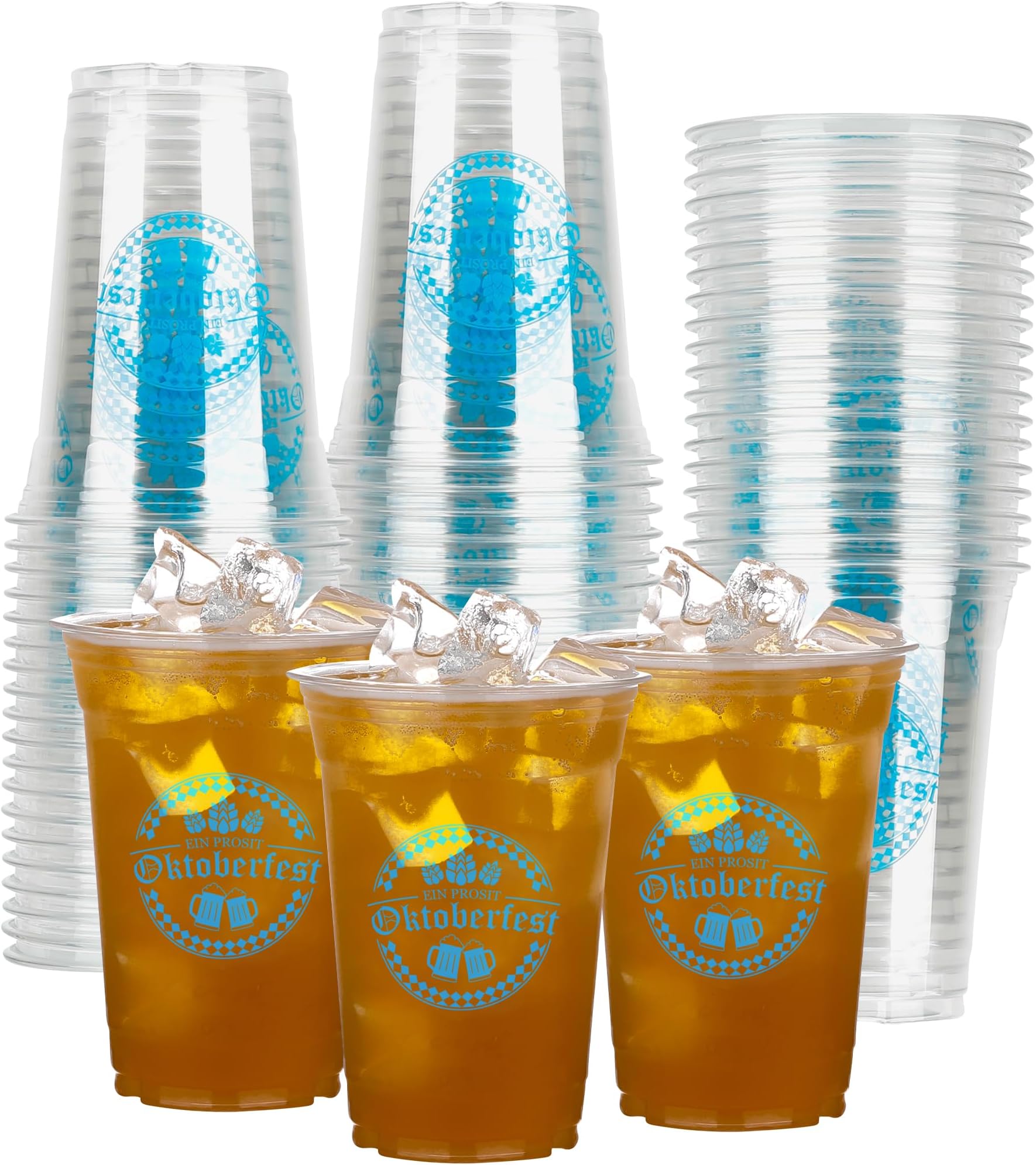 50 PCS Oktoberfest Decorations, 14 OZ Bavarian Oktoberfest Plastic Cups, Large Capacity Clear Disposable Cups Cold Hot Drinking Water Cups Party Cups Beer Mugs for Beer Festival Carnival