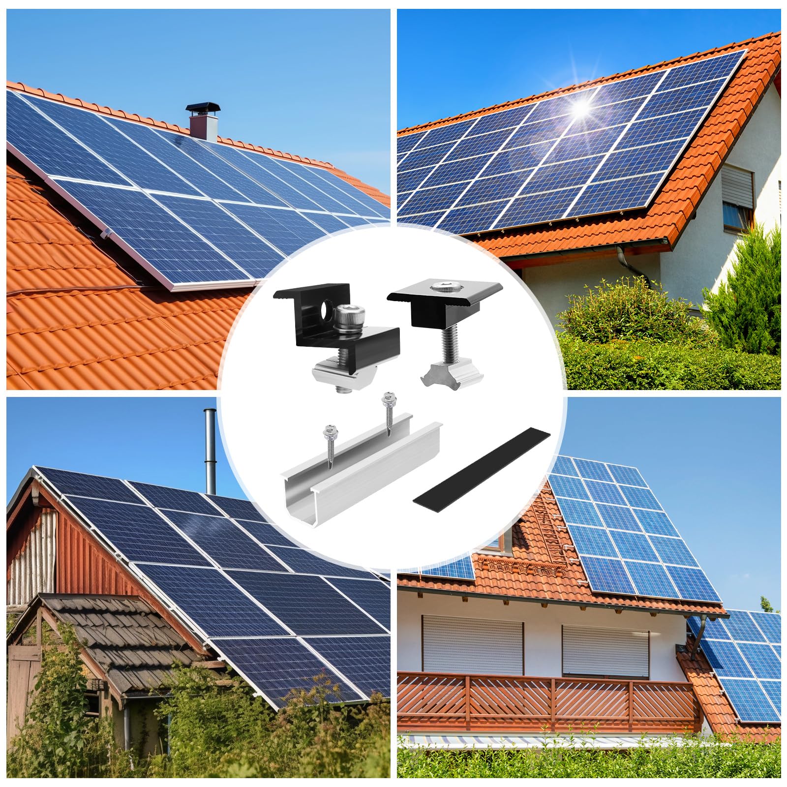 Kit di Montaggio per Pannelli Solari, Morsetto Centrale in Alluminio per Modulo Solare, Morsetto Centrale per Pannello Solare, Staffa di Montaggio per Pannelli Solari Altezza Modulo 30-35 mm