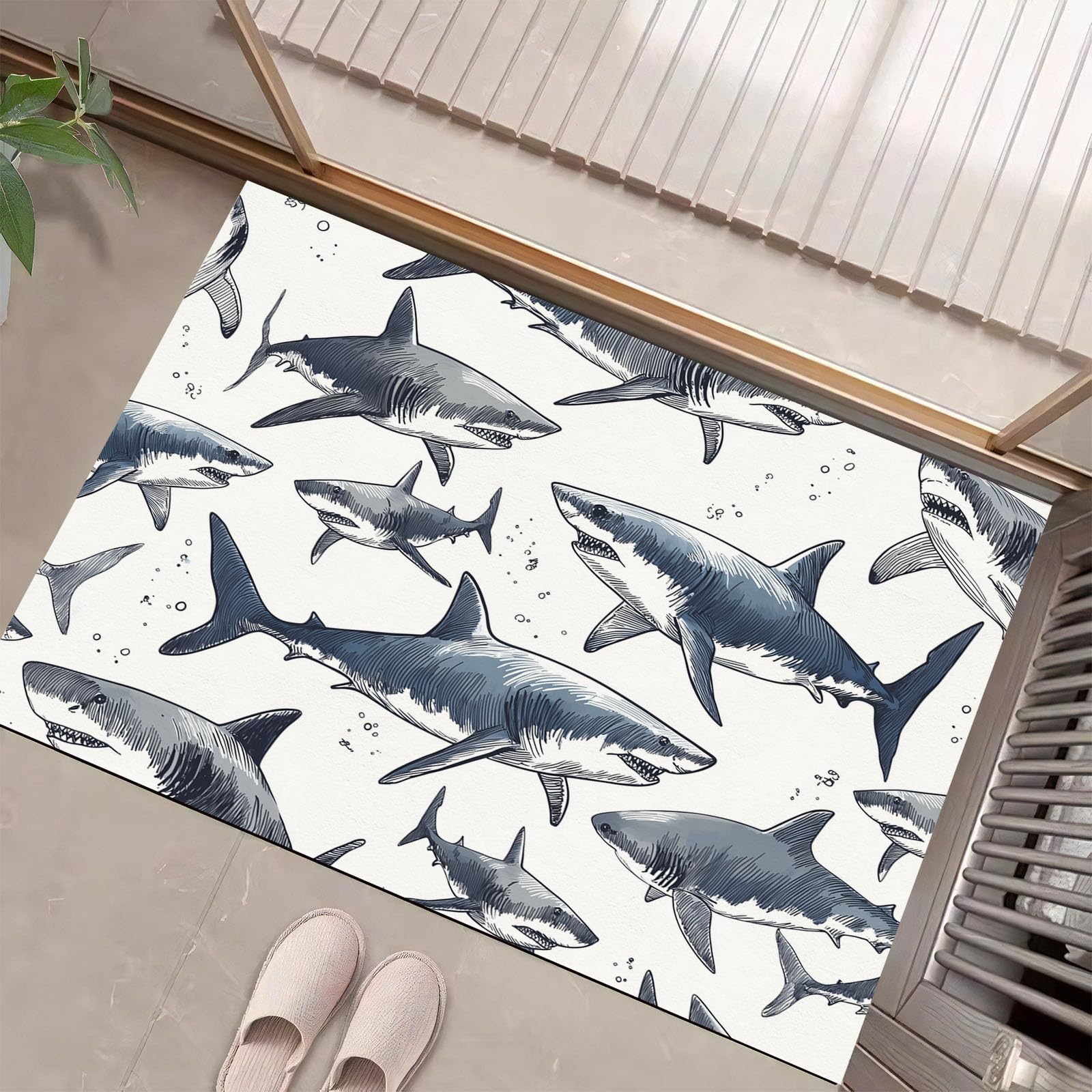 Tapis de Décoration Cuisine Lavable Motif Requin pour une Ambiance Bord de Mer