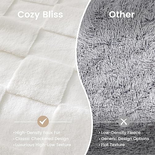 Miniatura 3 de Cozy Bliss Manta de piel sintética de conejo blanco a cuadros, suave y esponjosa, color crema Minky (50 x 60 pulgadas, marfil)