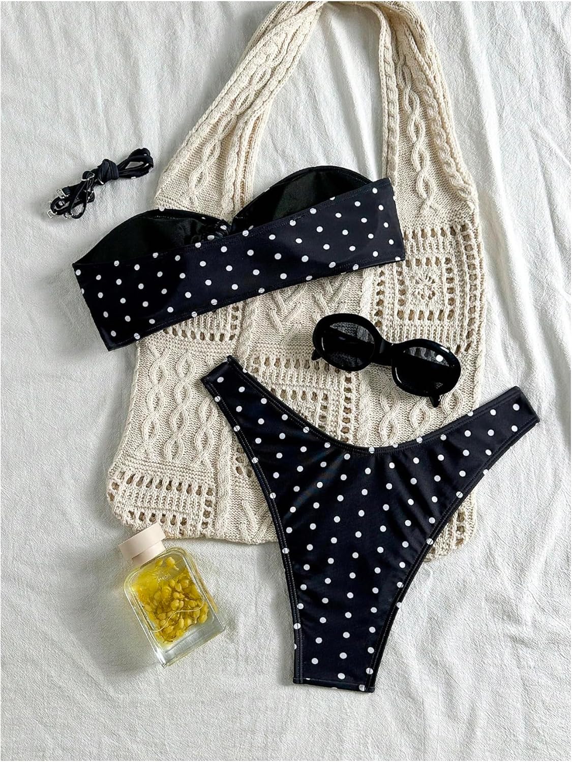 SOLY HUX Women's Polka Dots Bikini Set Strapless Bandeau High Cut Bathing Suit Two Piece Swimsuit - Image 2