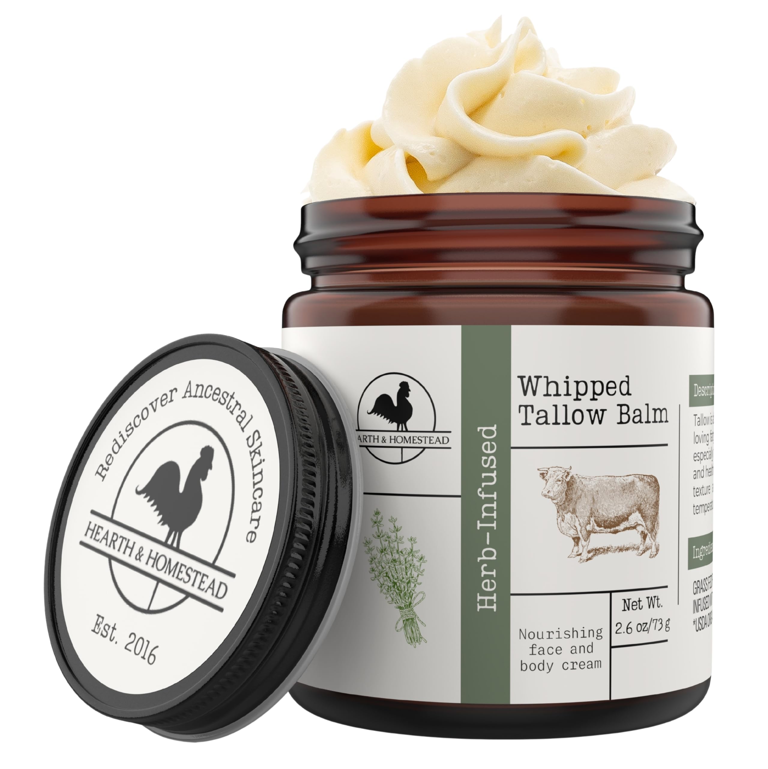 Hearth & Homestead Whipped Beef Tallow for Skin & Face, Unscented, 2.6oz Unscented 2.6oz