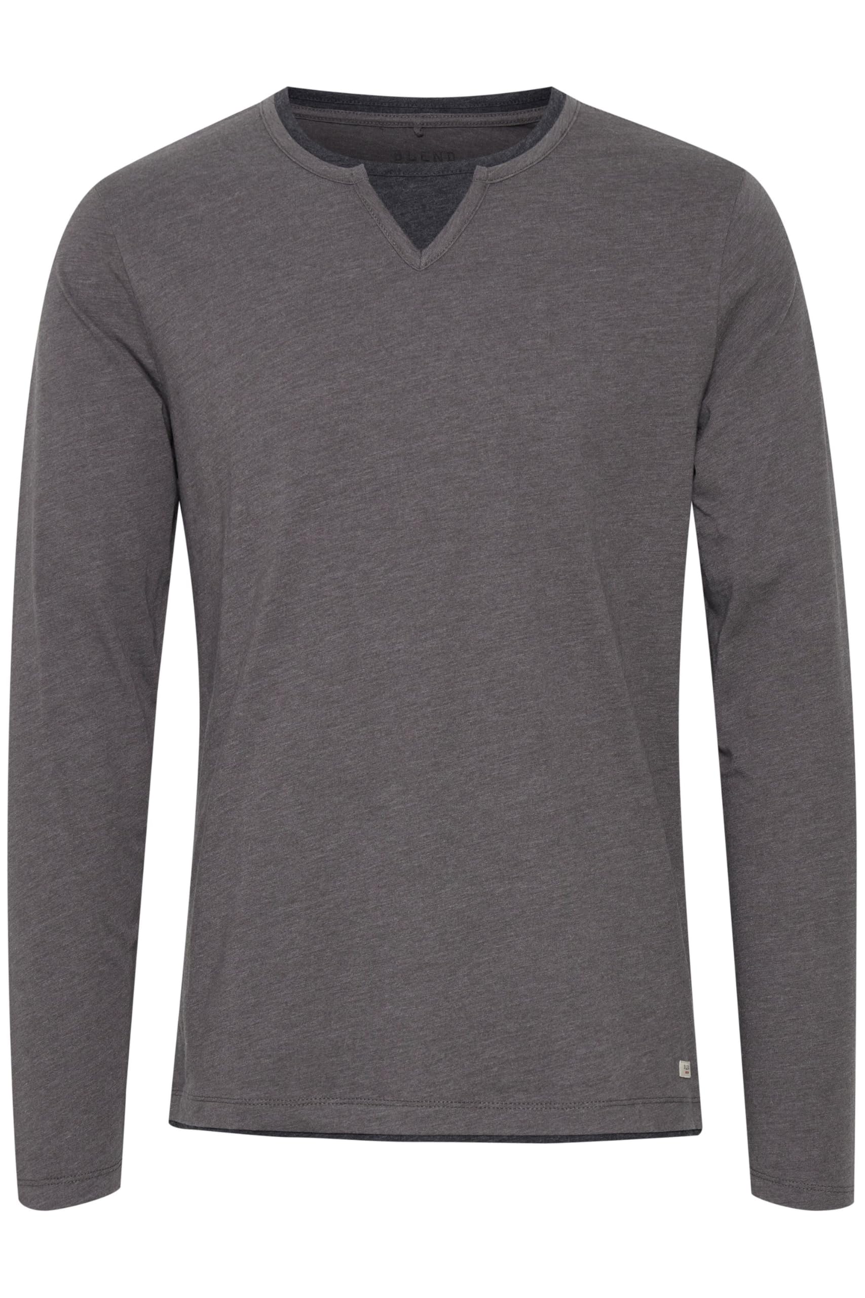 Blend BHLeonas Herren Longsleeve Langarmshirt Shirt mit Rundhals-Ausschnitt Double Layer V-Neck Look Baumwollmischung Regular fit