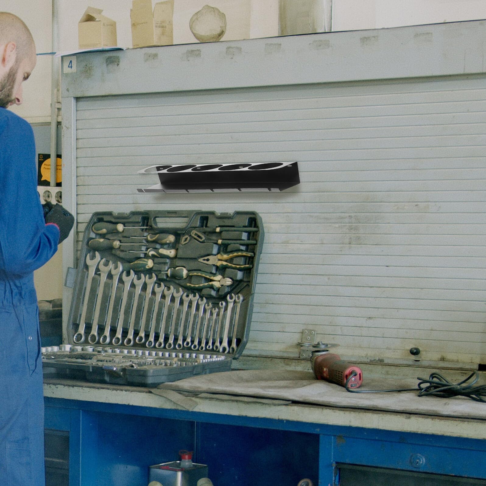Multifunktionaler Wandhalter Metall Aufbewahrungsbox für Elektrowerkzeuge Werkstatt Organizer Platzsparend Robust Einfach zu Montieren für Garage und Heimwerker