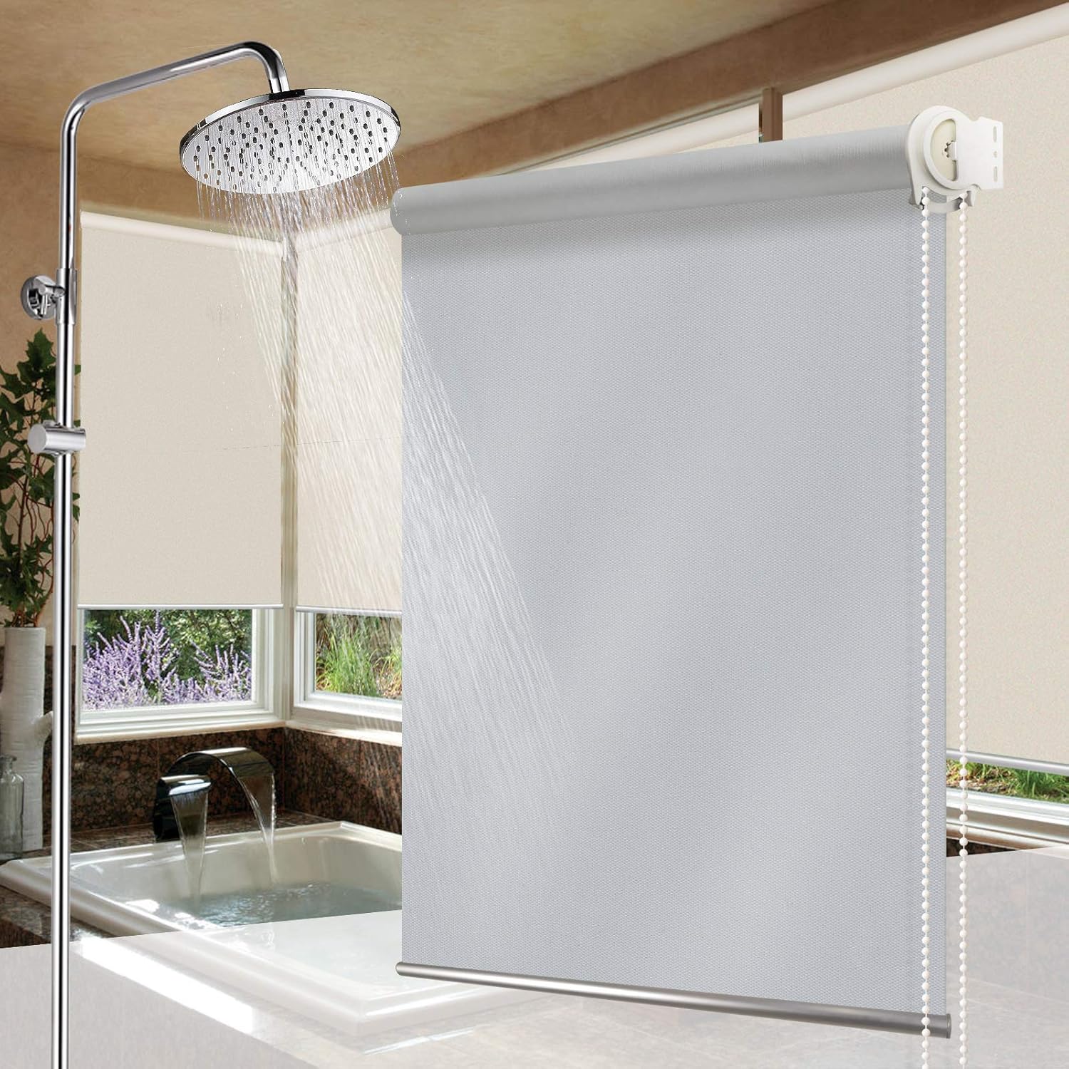 PASSENGER PIGEON Cordless Thermal Insulated Roller Shades, Blackout Bathroom Roller Window Shades, Custom Made Oil Proof Water Proof UV Protection Kitchen Blinds,27" W x 36" L,Light Grey Shades