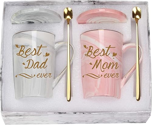 Best Mom and Dad Coffee Mugs Best Dad and Mom Mug Birthday Mother Day Father's Day Mugs for Mom Dad from Daughter Son New Parent Mug 14 oz Gift Box