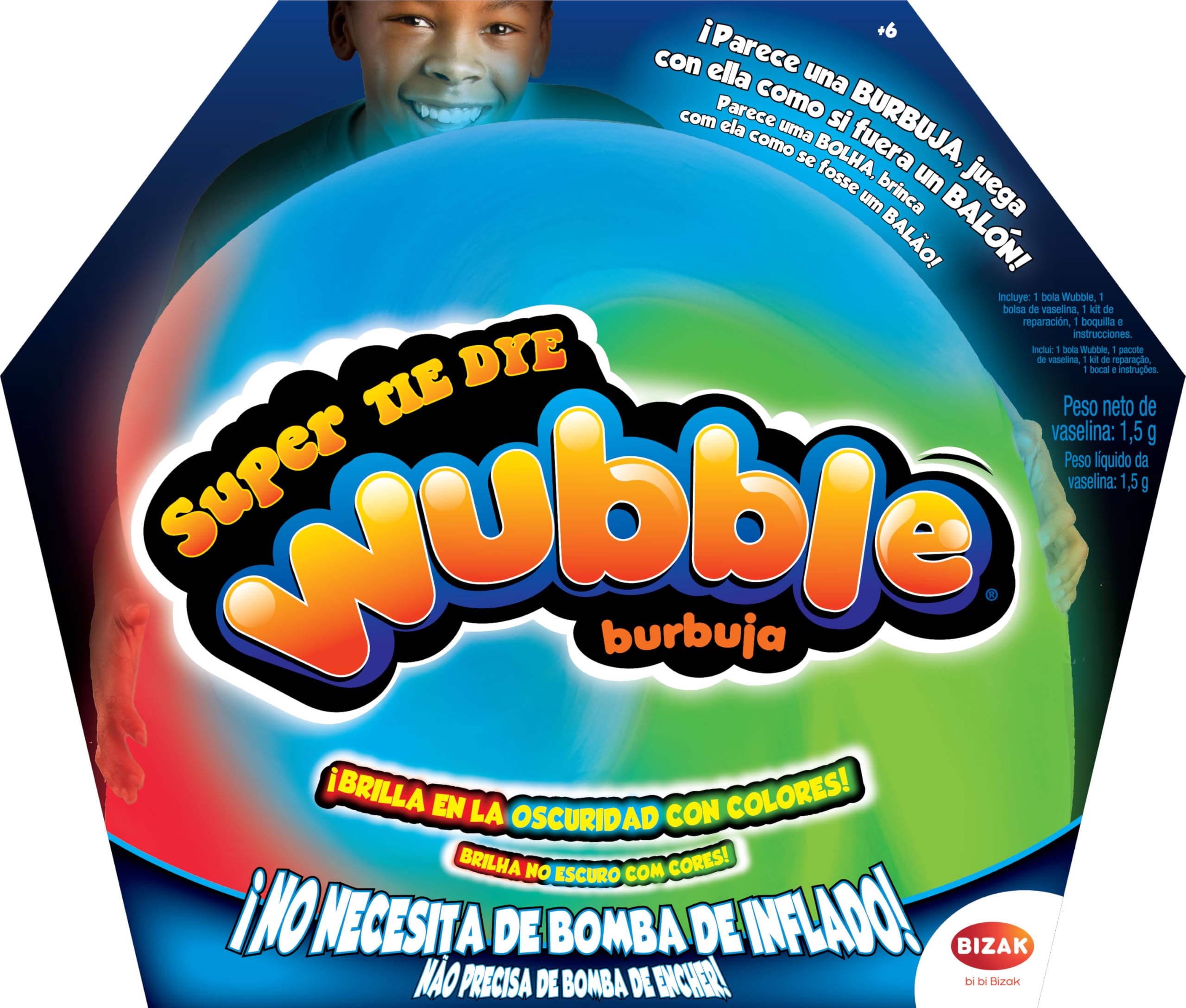 Bizak (62941155 Wubble Super Wubble Tyde Dye Brilla En La Oscuridad, Parece una Burbuja, se Juega como una Pelota, Se infla hasta 70 cm de Altura, Juguetes de jardín al Aire Libre