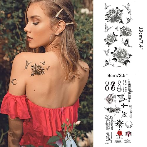 Miniatura 3 de Aresvns Tatuajes temporales para mujeres, niñas y niños, tatuajes falsos de brazo completo, flores, mariposas, tatuajes de manga coloridos para
