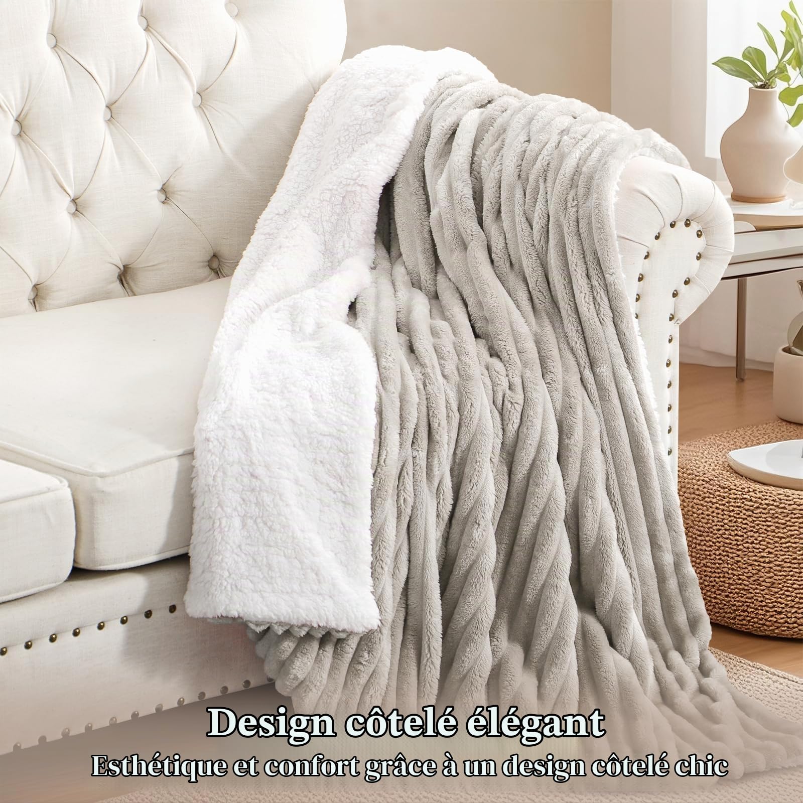 RUIKASI Couverture Polaire Hiver en Sherpa Doux 150x200 Beige pour 2 Personnes Chaude