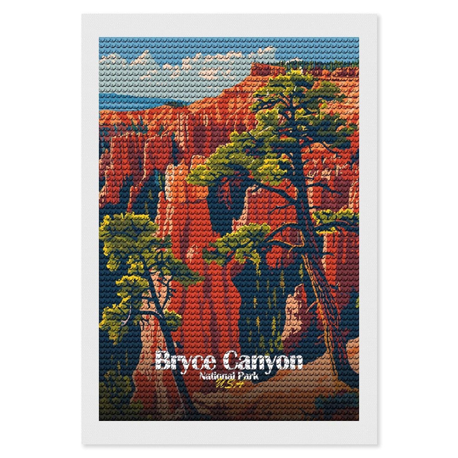 Junmoney Bryce Canyon National Park Illustration Diamond Painting Canvas Set 8"x12", for Adults, Sparkling Round Gems, Thoughtful Handmade Gift, Modern Decor