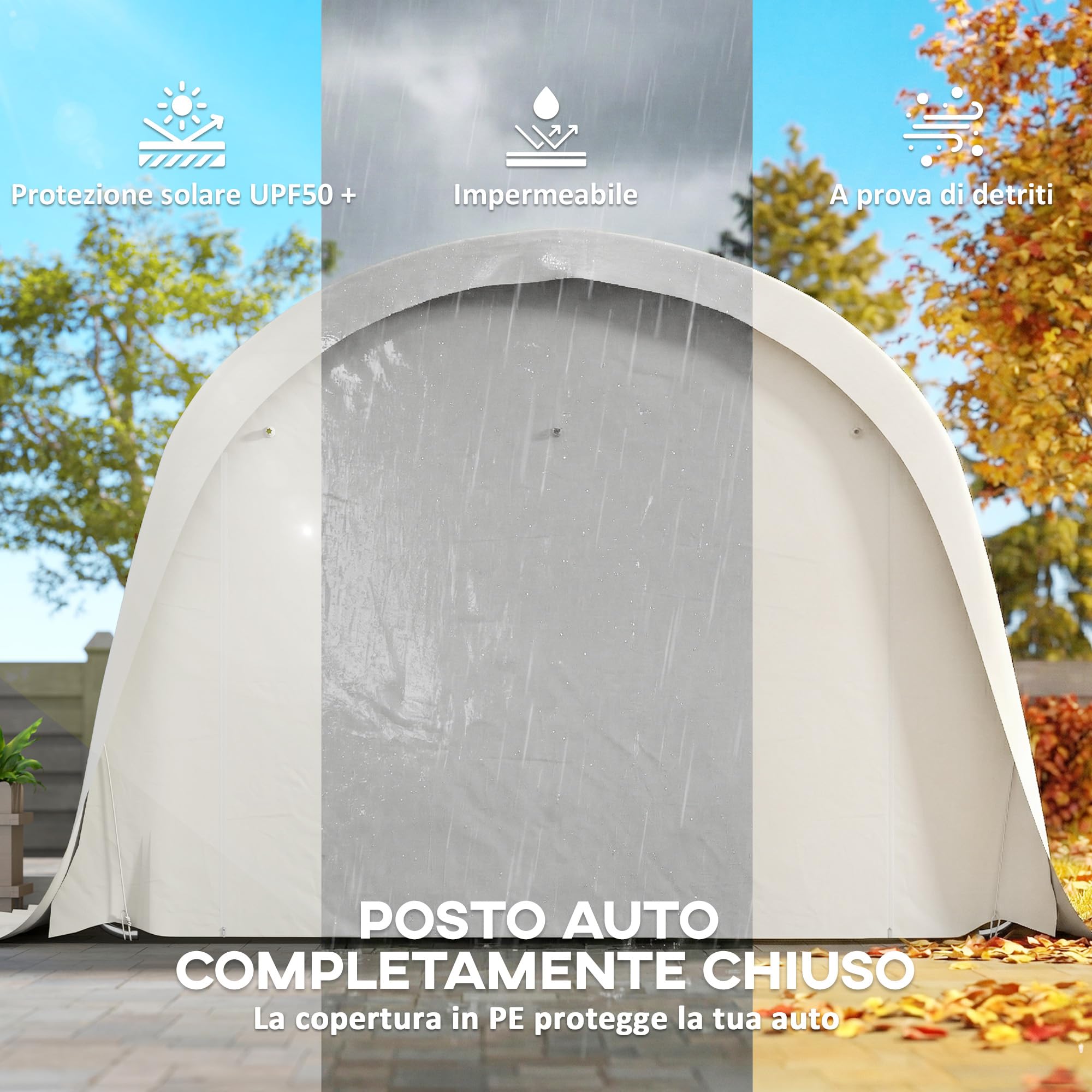 Outsunny Garage Auto per Esterno 3.6x7.2 m con Copertura PE, UV50+, Tettoia per Auto Telaio Zincato Porta Avvolgibile, Crema