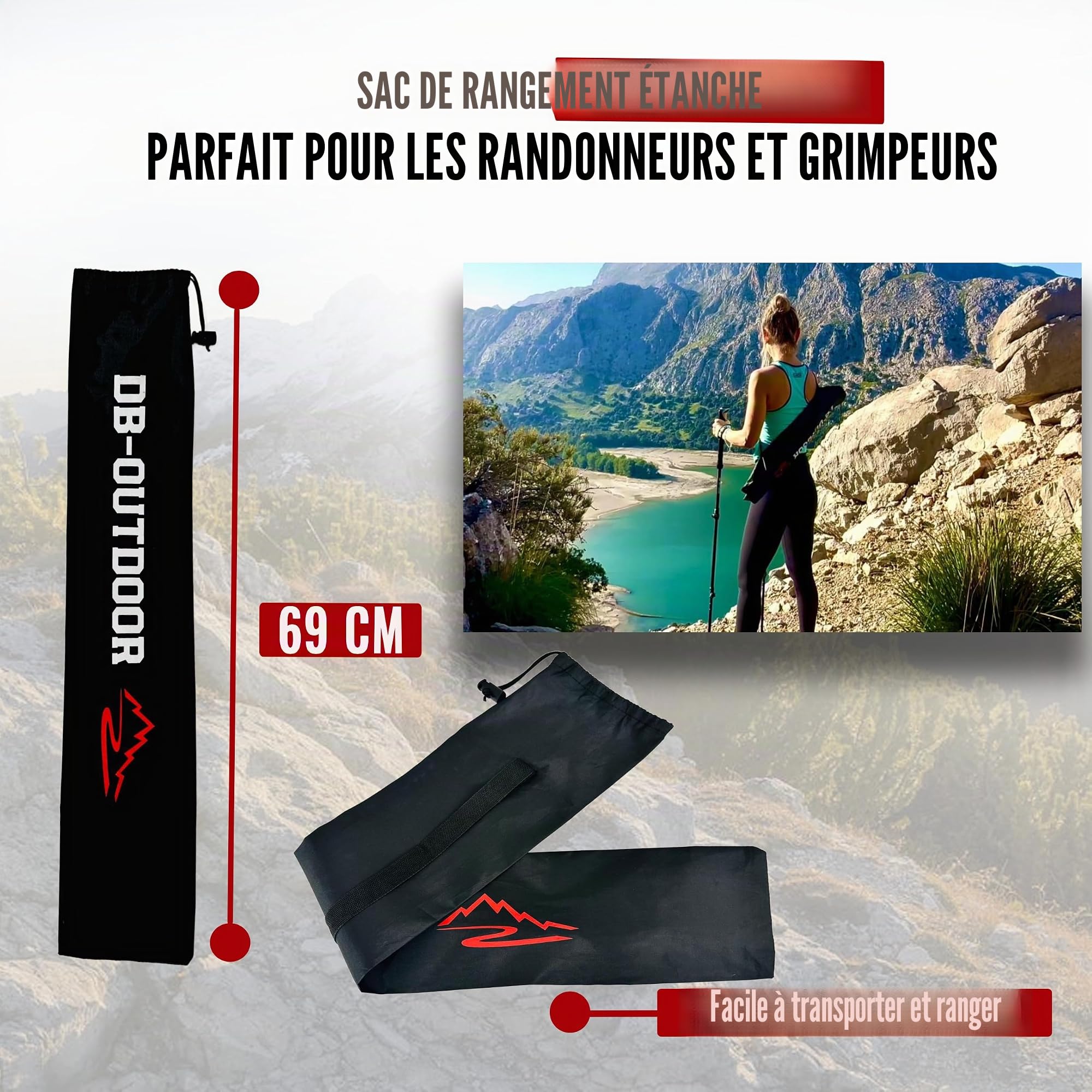Bâtons de marche de randonnée pour homme et femme – 2 bâtons de randonnée nordique ultralégers en aluminium 7075 pour homme, poignée en liège naturel et verrouillage à rabat en métal pour