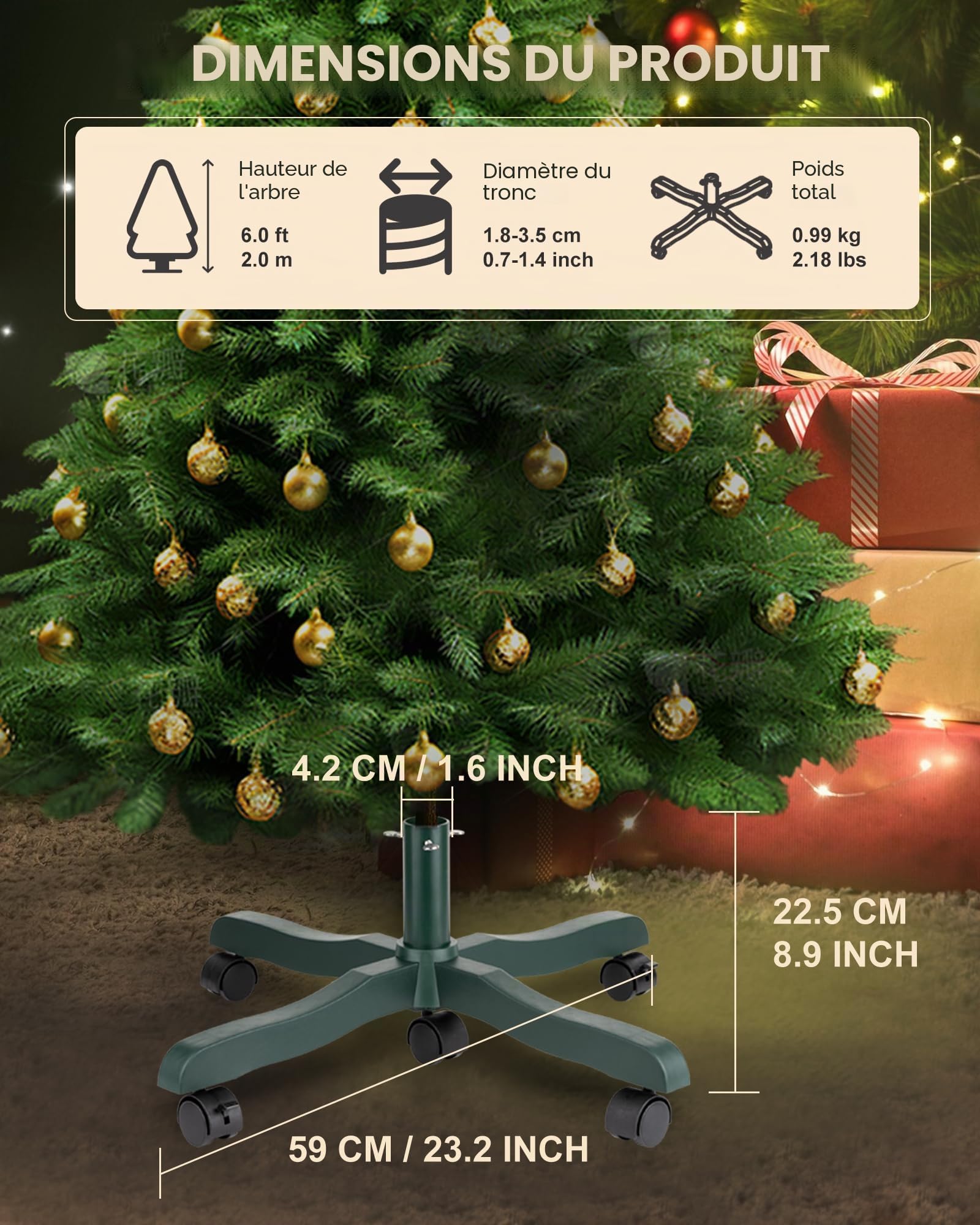 Pied de Sapin de Noel Artificiel: Support pour Sapin de Noël Metal à Roulette Socle Pied de Sapin Artificielle Christmas Tree Stand Artificial - Jusqu'à 2m Diamètre 1.8-3.5 cm Right Vert