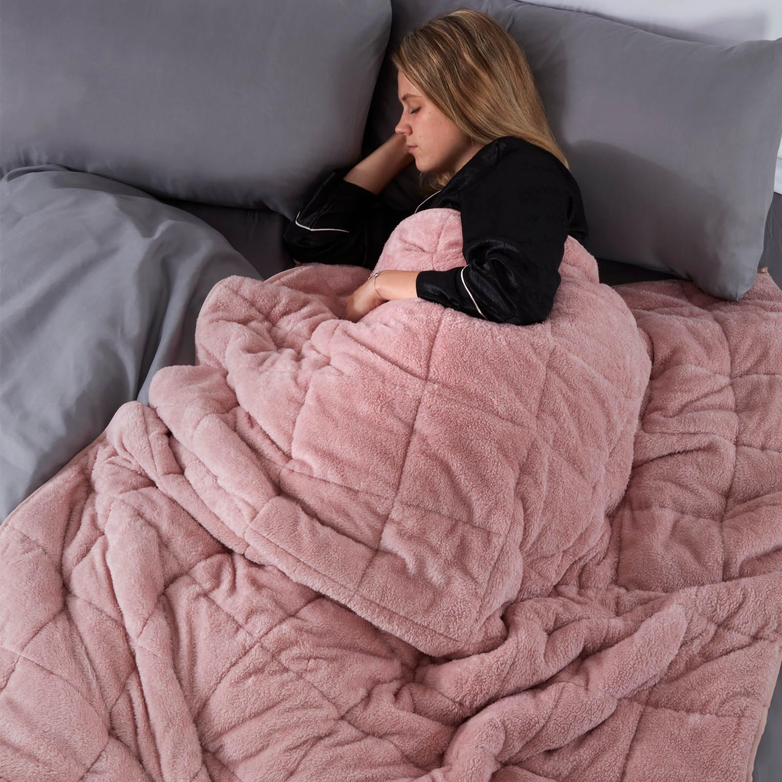 Brentfords Super Soft Teddy Fleece Weighted Blanket with Micro Glass Beads for Adult Insomnia Anxiety Stress Relief, Blush Pink, 125 x 180cm - 6kg (Disclaimer:Only suitable for age 3+years)