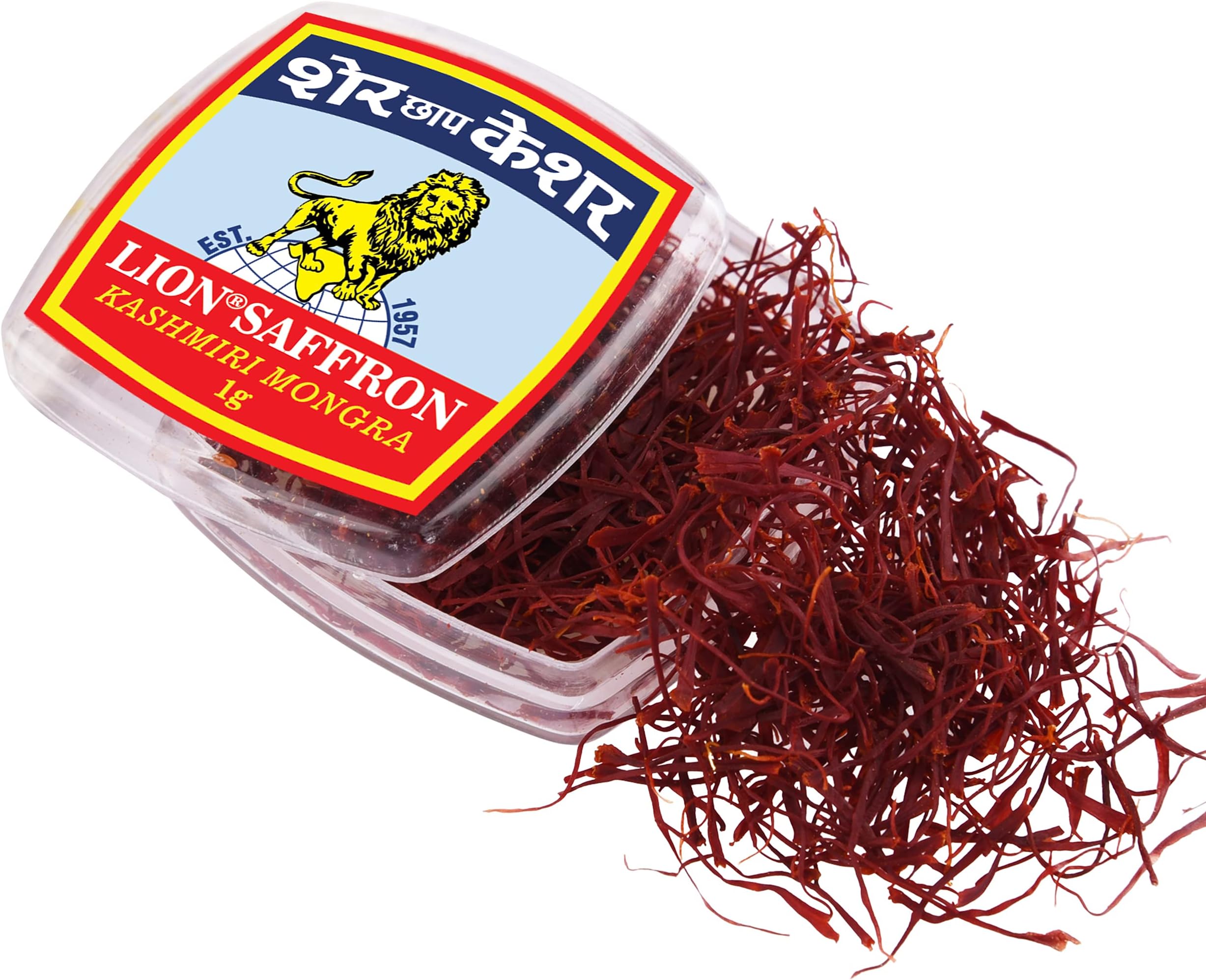 LION BRAND SAFFRON 1G, Pure Kashmiri Mongra Fresh Kesar Value Pack Grade A++ For Pregnant Women, Pooja, Biryani, Tilak, Milk And Skin (1Gram)