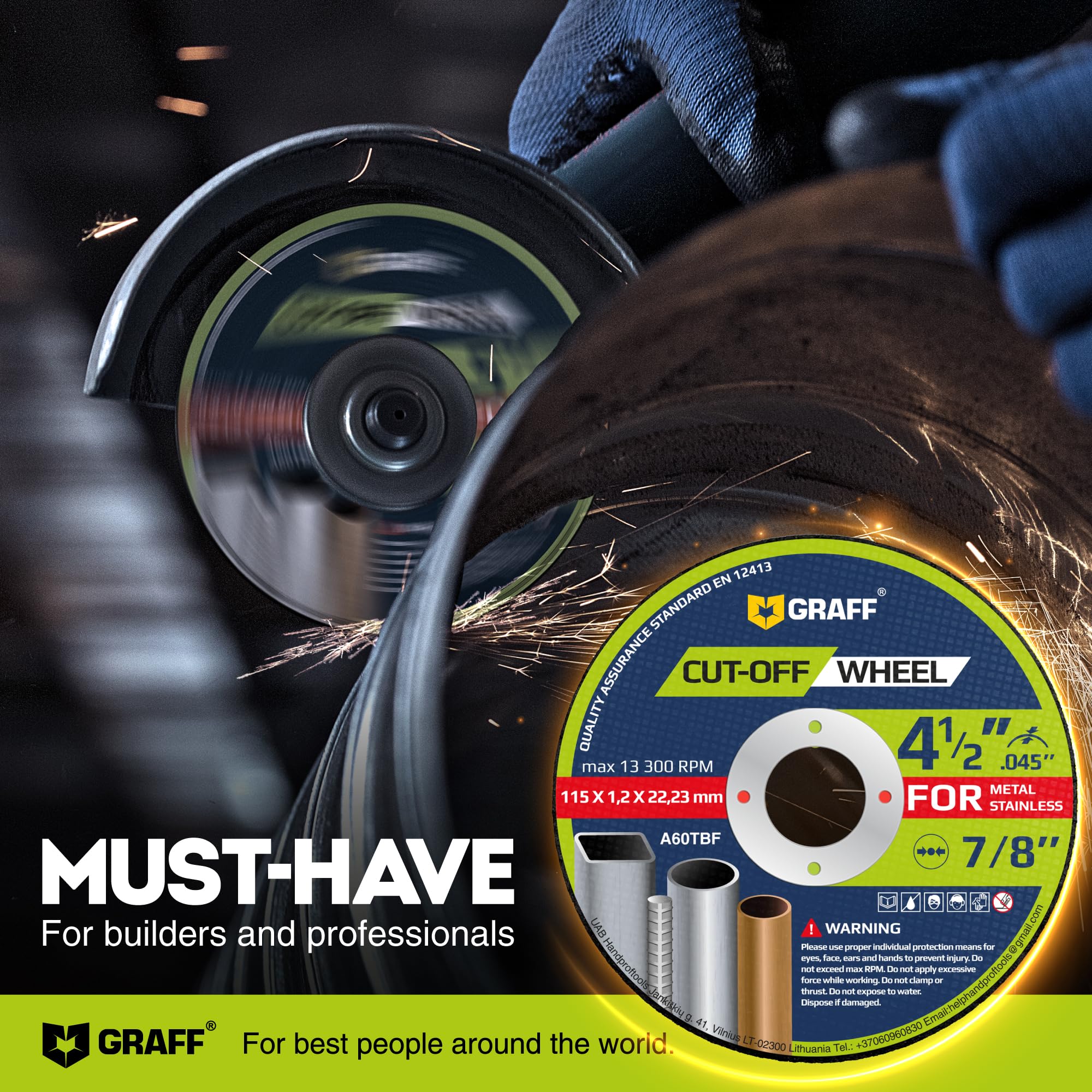 Lot de 25 disques de coupe rapides professionnels en métal et acier inoxydable de 10,4 cm x 0,114,3 x 2,2 cm pour meuleuse d'angle GRAFF
