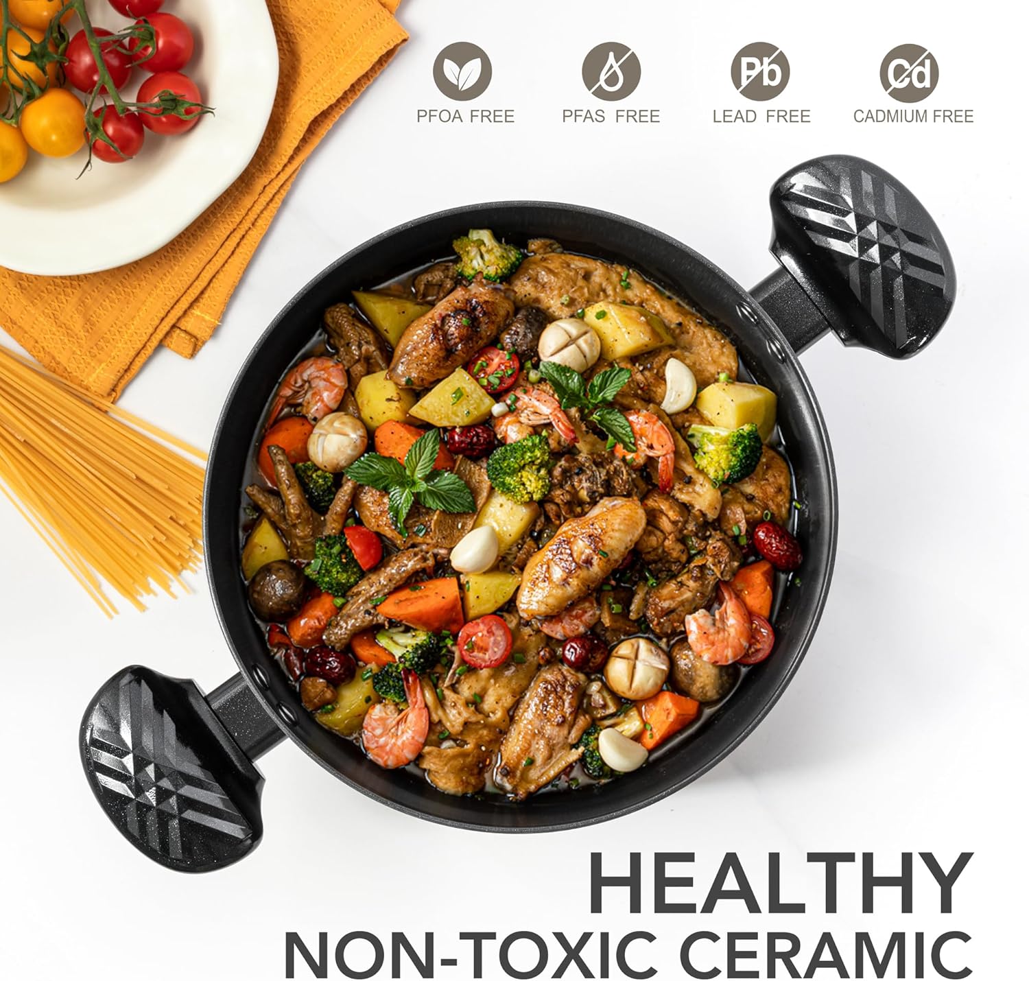 MICHELANGELO Stock Pot with Lid, 6 Quart Soup Pot with Lid, Nonstick Ceramic Cooking Pot with Stay-Cool Handle, Induction Compatible - 6QT, Black - Image 2