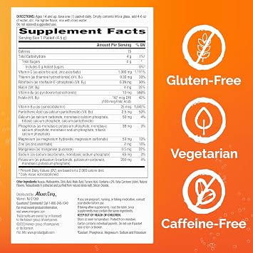 Emergen-C Zero Sugar 1000 mg Vitamin C Powder for Daily Immune Support Caffeine Free Vitamin C Supplements with Zinc and Manganese, B Vitamins and Electrolytes, Raspberry Lemonade Flavor - 36 Count
