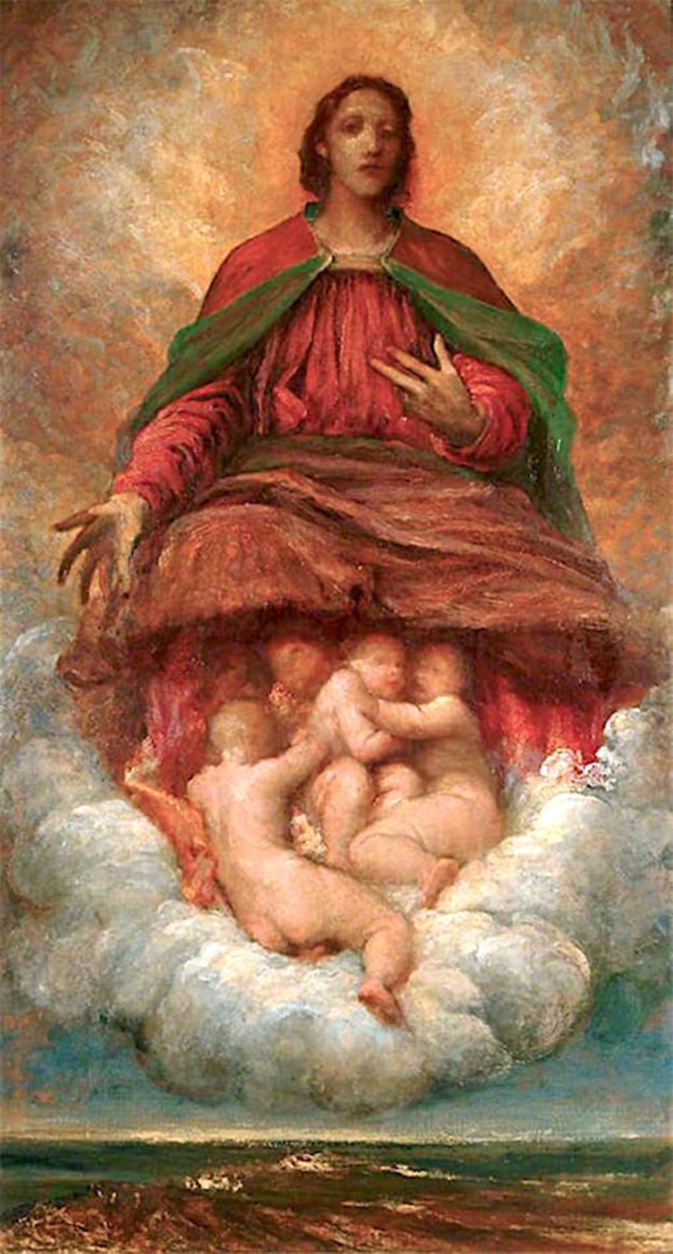 POSTERIIk Vintage Classic Picture Landscape Artwork the Spirit of Christianity by George Frederic Watts Portrait Canvas Painting for Office Home Decor 60x90cm
