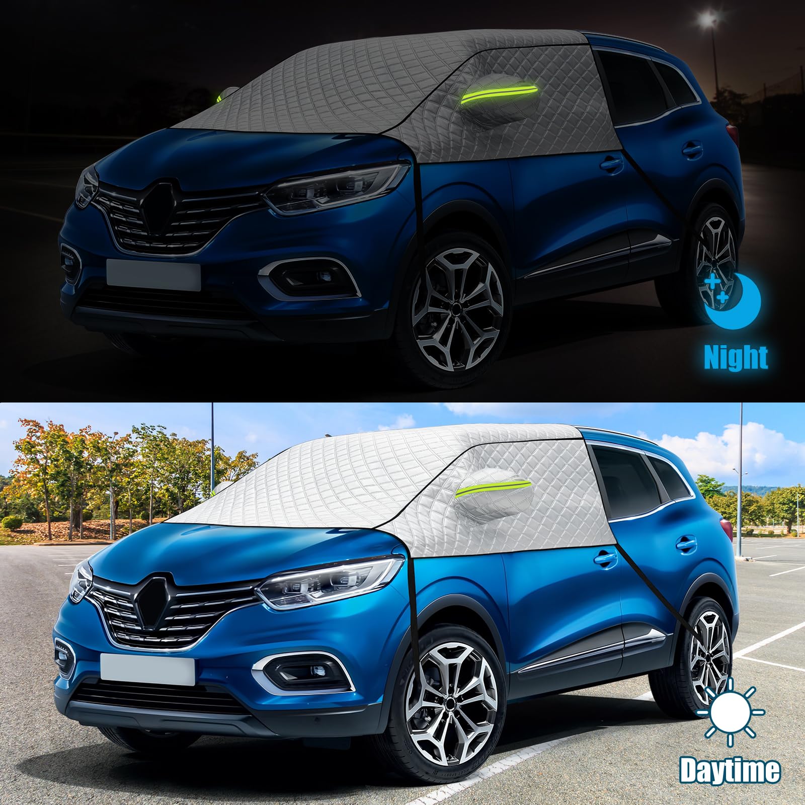 Copertura per Parabrezza Auto per Renault Kadjar | Copri Parabrezza Auto Esterno in Alluminio con Cuffie Riflettenti per Proteggere dai Raggi UV Neve Ghiaccio Polvere e Sole