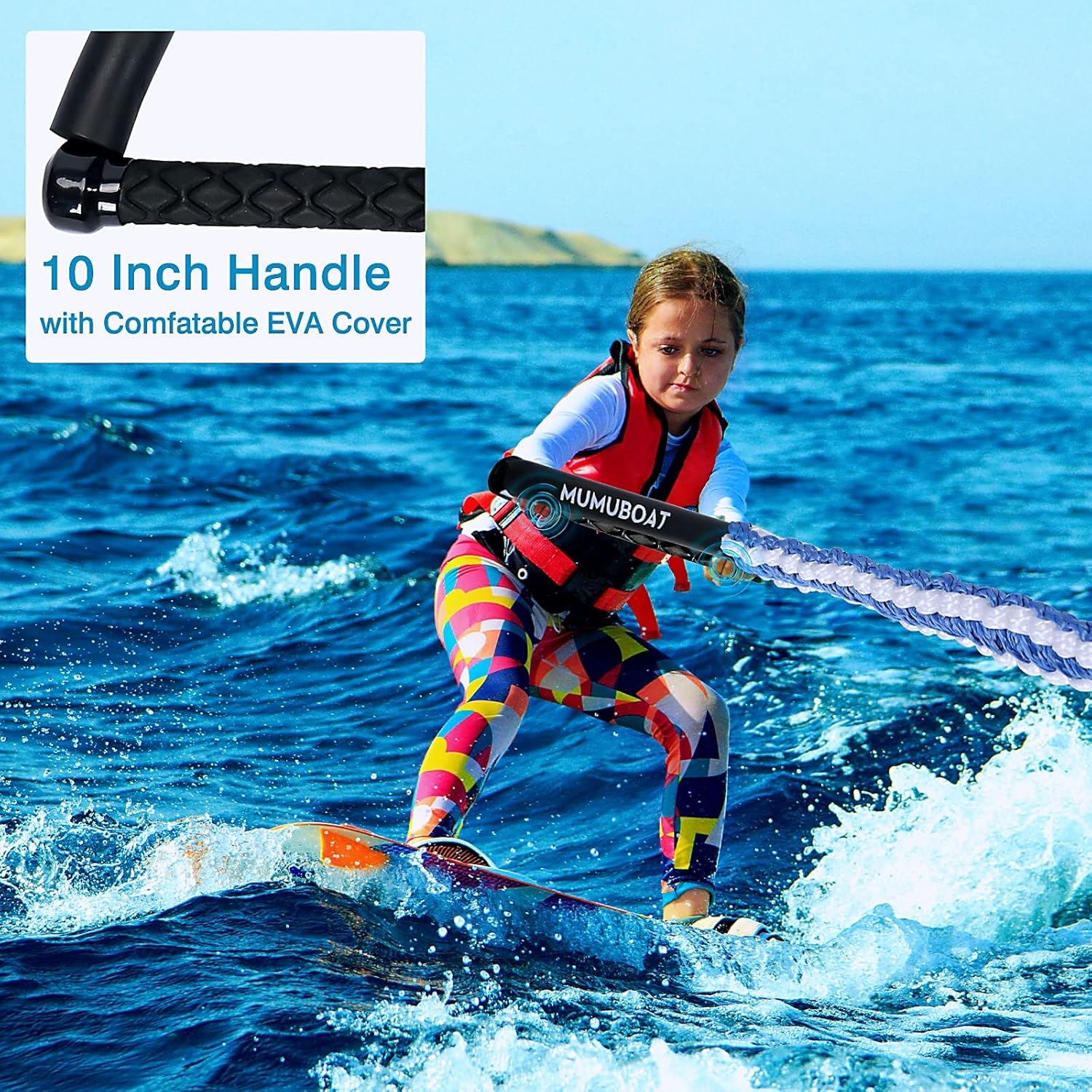 25ft Wakesurf Rope with EVA Handle, 6 Sections Floating Watersport Ropes for Wake Surfing