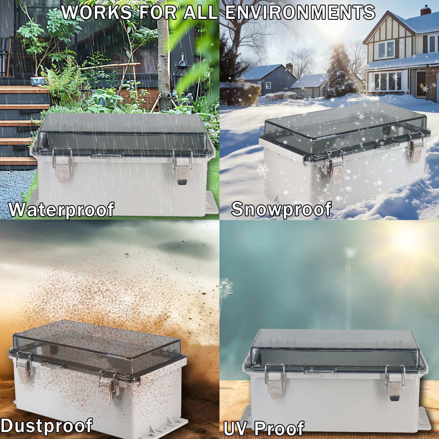 Electrical Box Outdoor Waterproof Box IP55 Junction Box Extension Cord Cover Outlet Covers,Connection Box Protect Power Strip, Timer Outlet, Clear 8.9 x 4.9 x 4.3 Inch