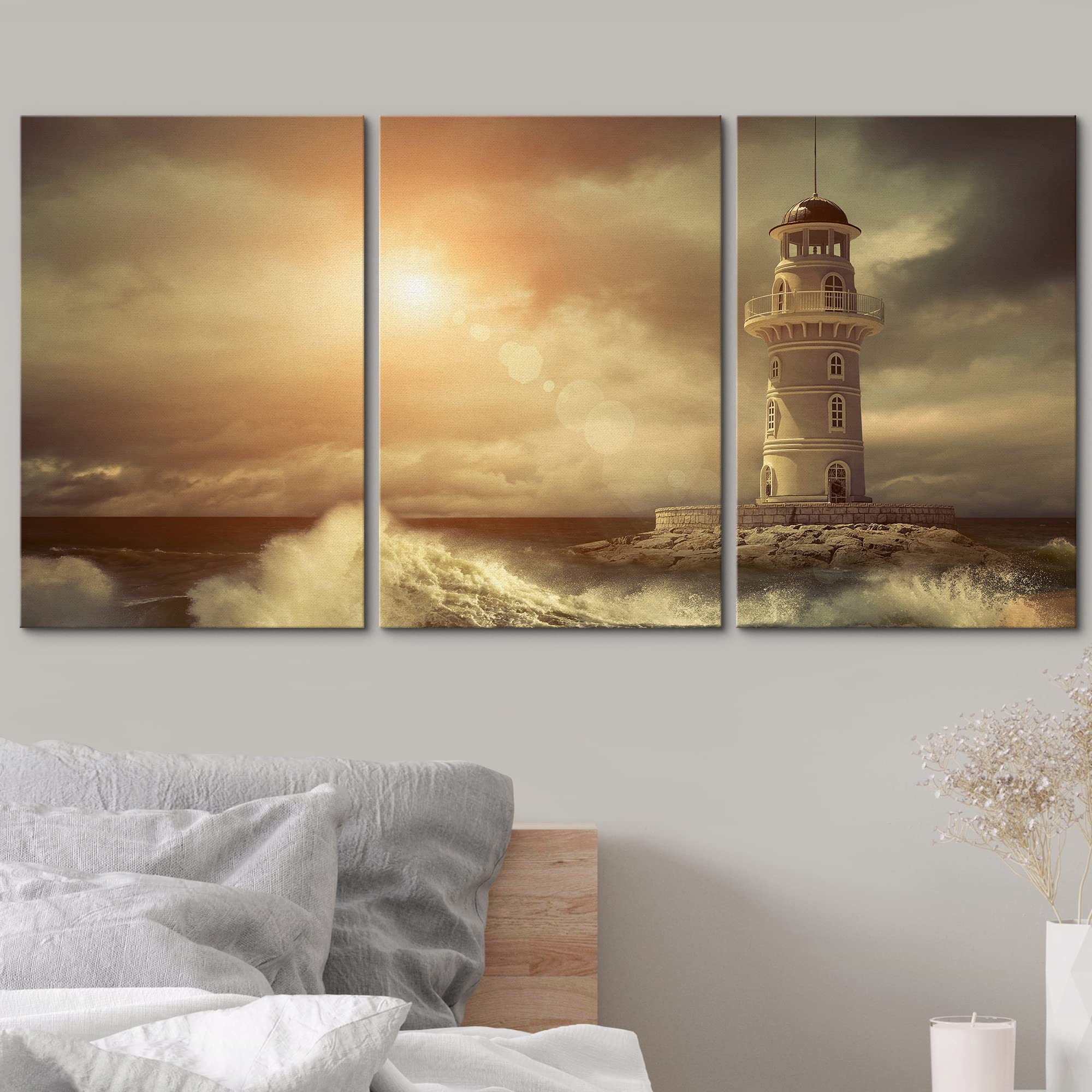 Amazon.com: wall26 - 3 Piece Canvas Wall Art - Lighthouse on The