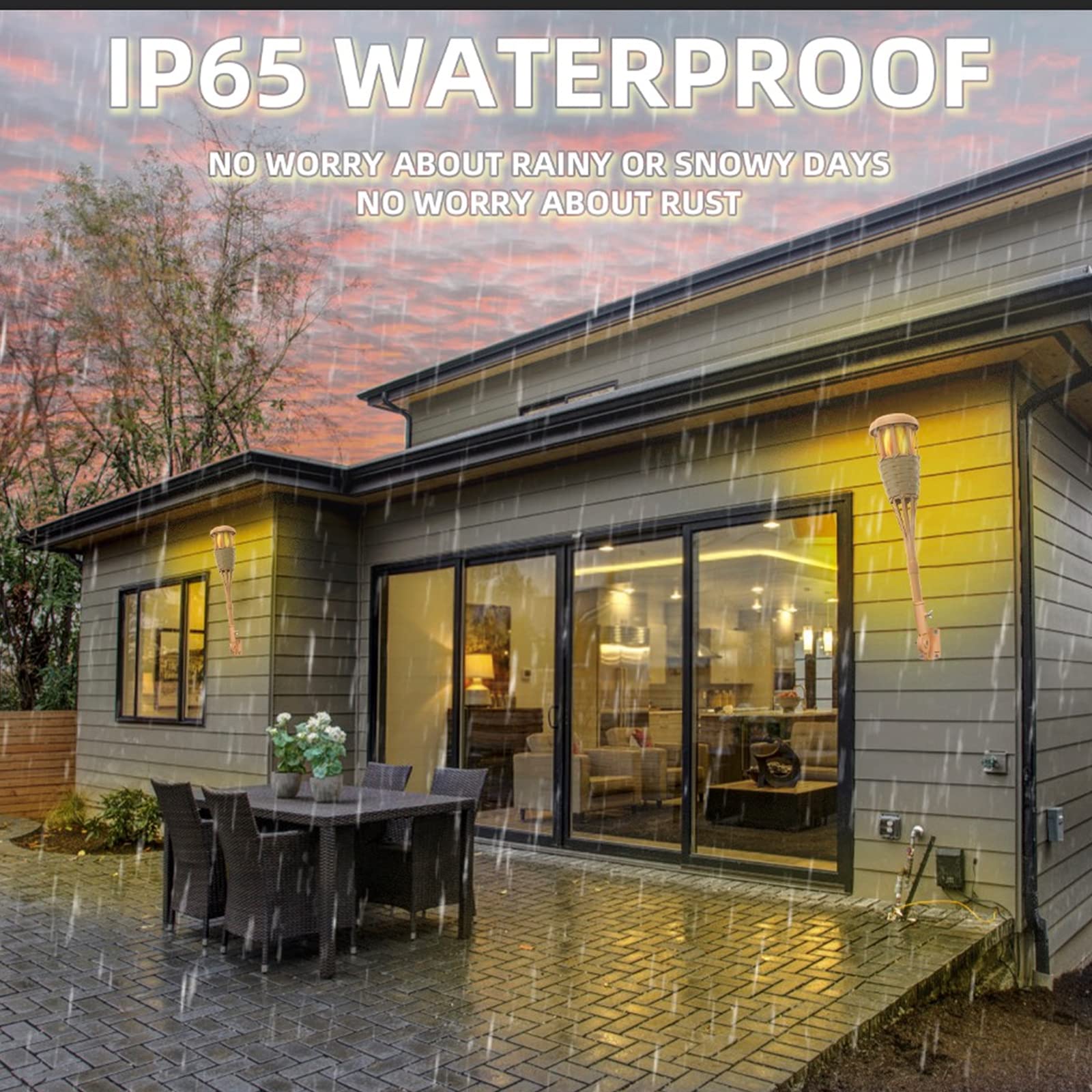 Evelynsun Upgraded Flickering Flames Solar Powered Lights - Solar Torches Waterproof Outdoor Decorative Lighting, Handmade Bamboo Finish, 2-Pack