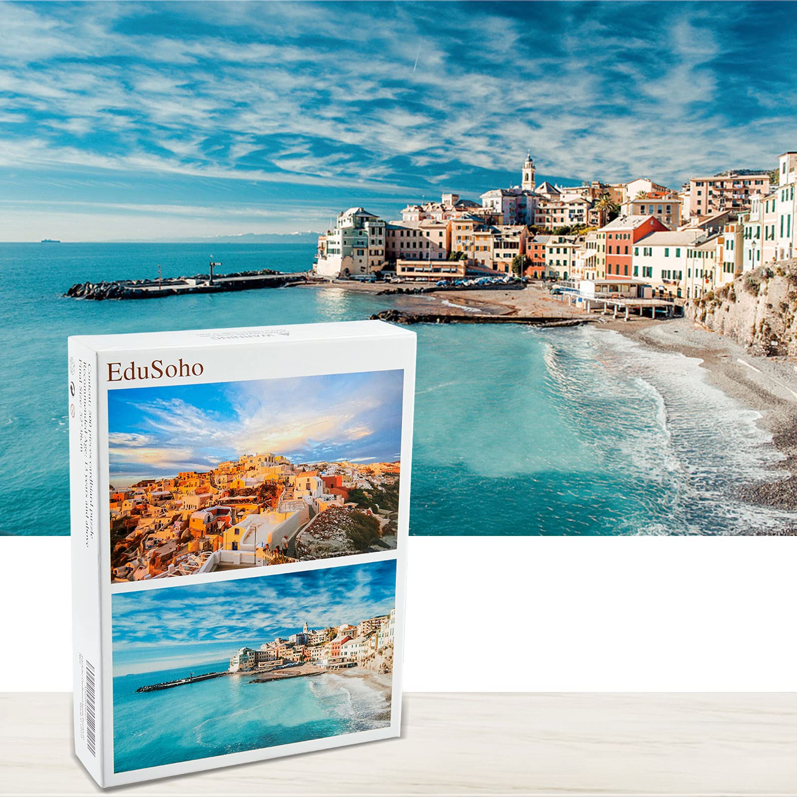 Double Sided Jigsaw Puzzles - EduSoho Blue Cardboard Jigsaw Puzzles 500 Pieces for Adults, Exotic Viewpoint Puzzle 20” x 15”