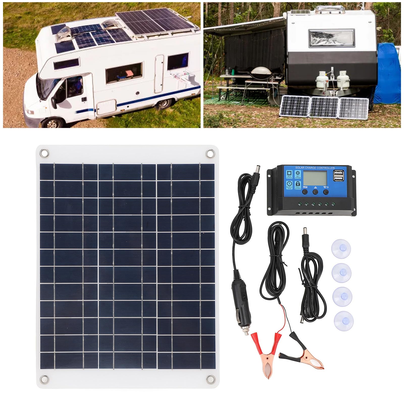 Pannello Solare da 50 W con Controller 10a Carica Mono Silicio Monocristallino Potenza Fotovolta