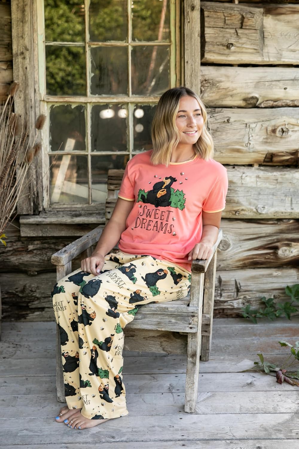 Lazy One Novelty Pajamas Two Piece Set For Women – Funny Cotton Sleepwear with Short Sleeve Top & Lounge Pants with Pockets